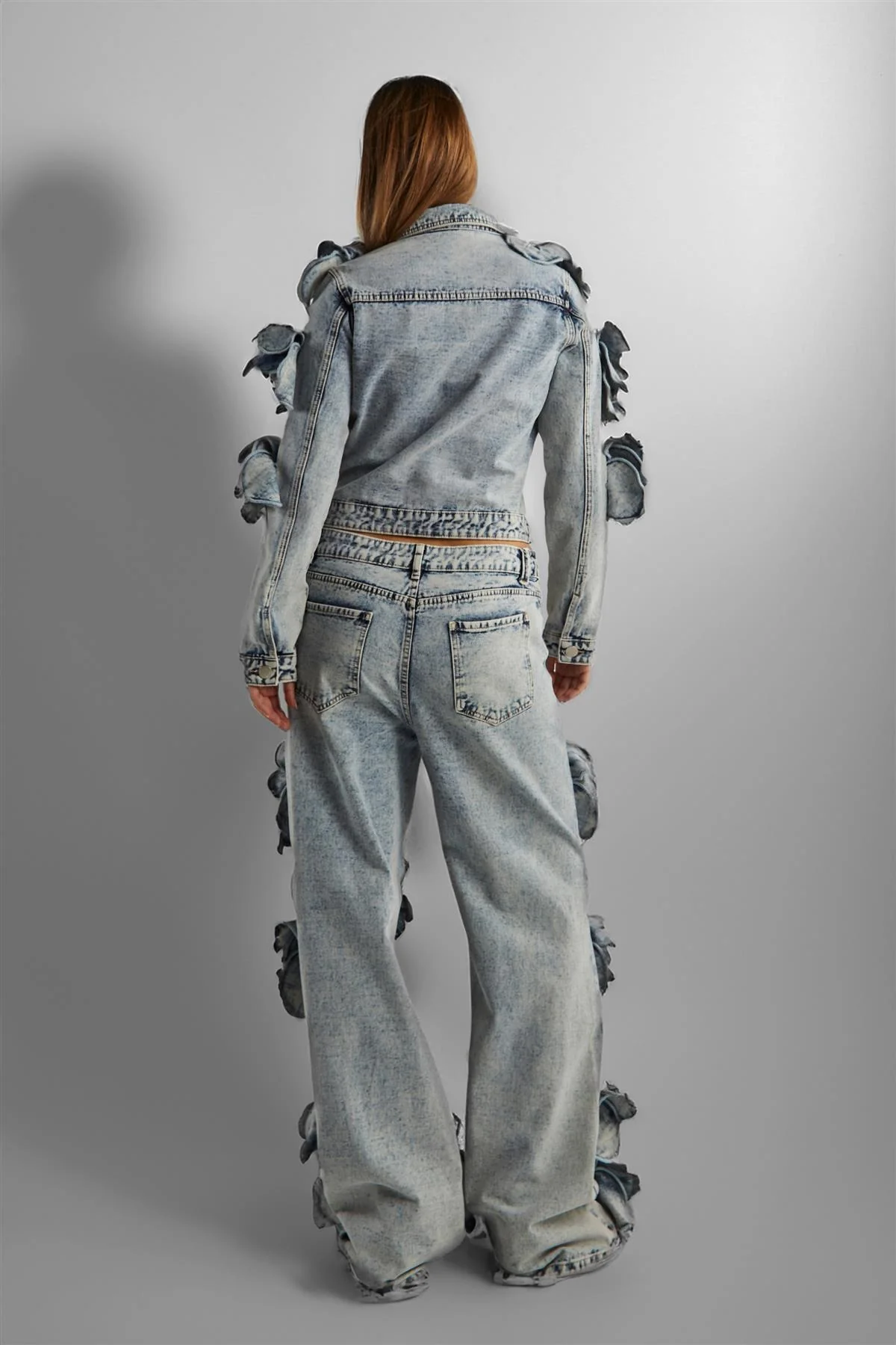 Acid Wash Denim Jacket With Flower Detail - Image 2