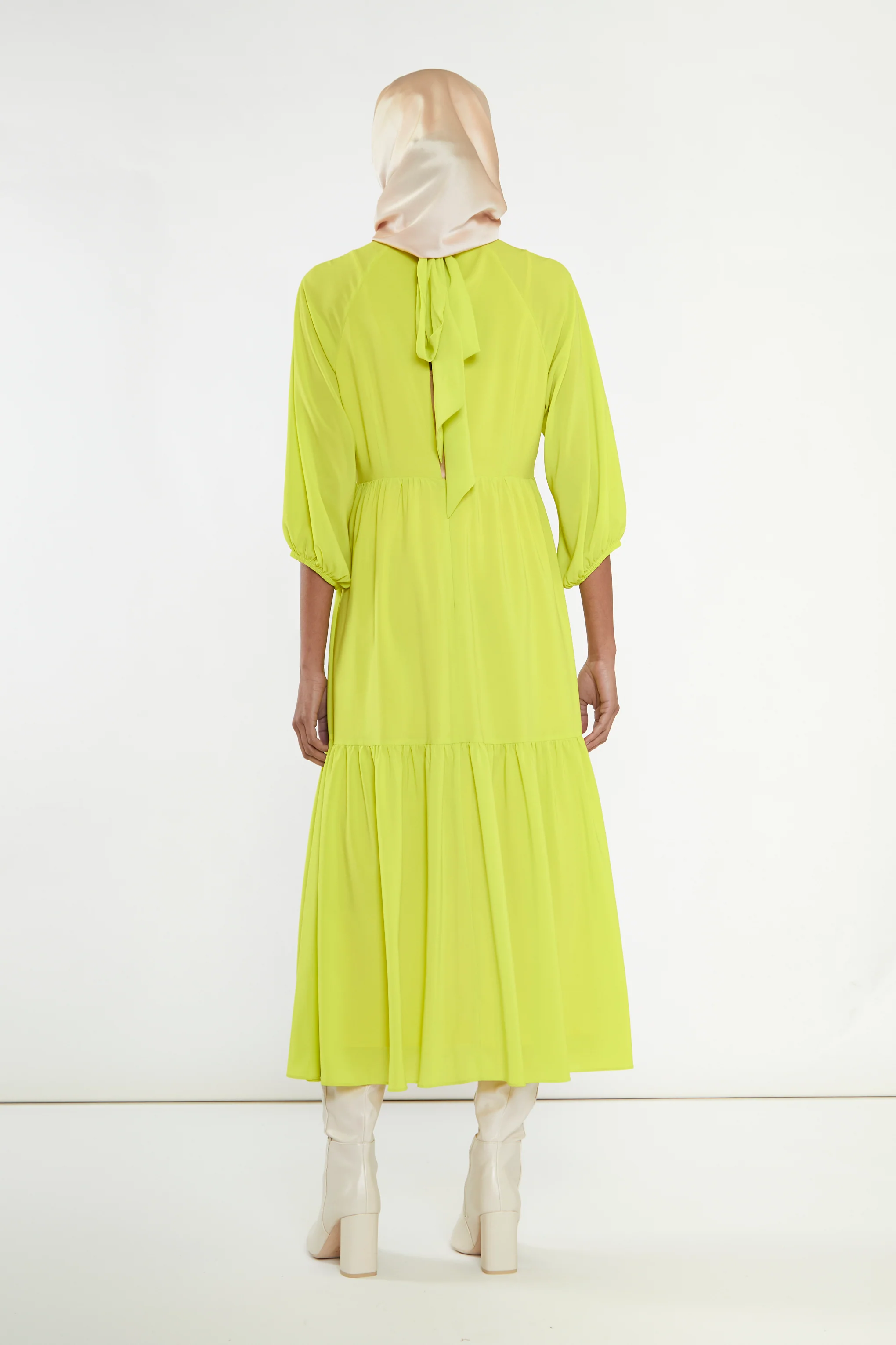 Acid-Yellow Open Back Tiered Midi-Dress - Image 4