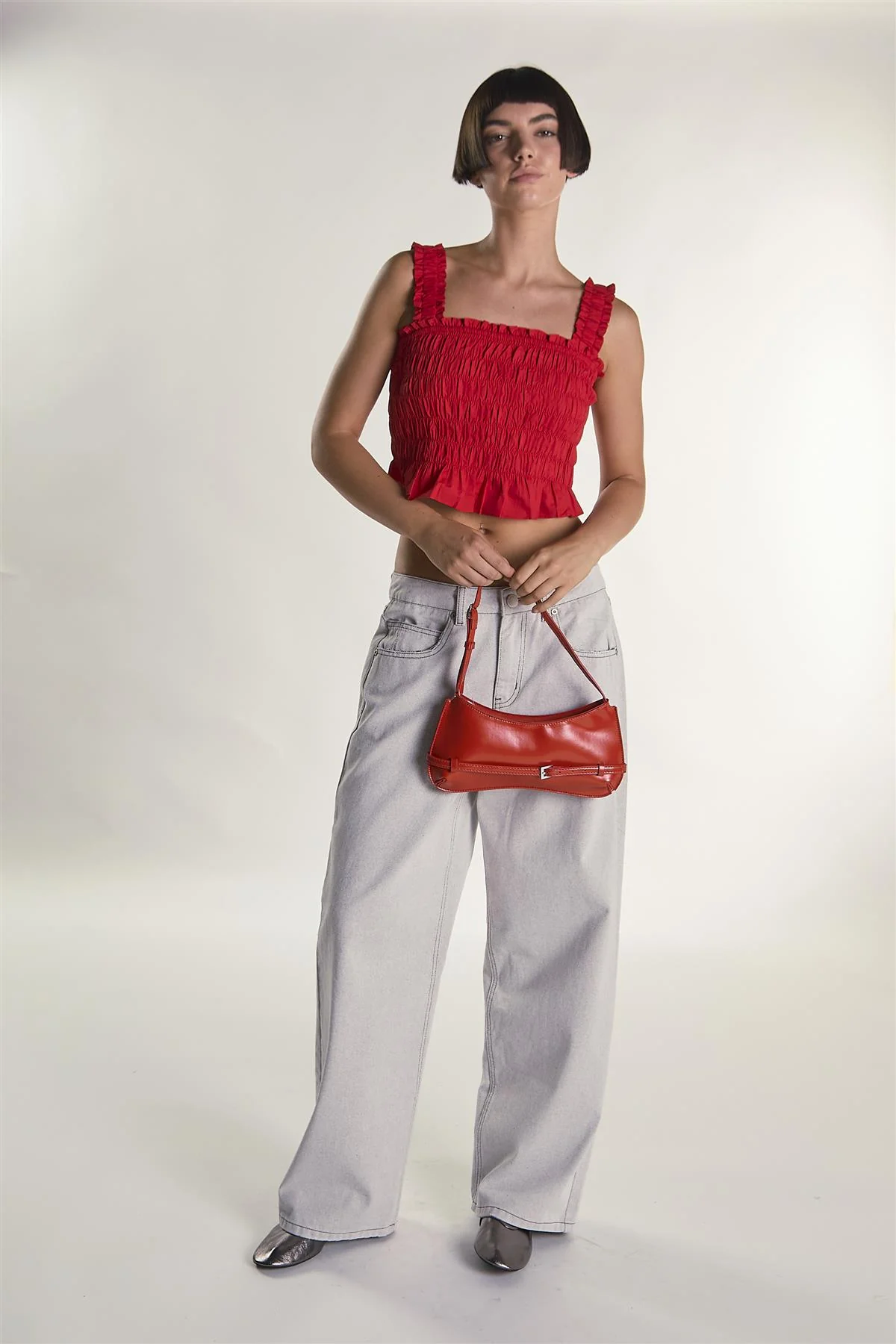 Red Cropped Smocked Top - Image 2
