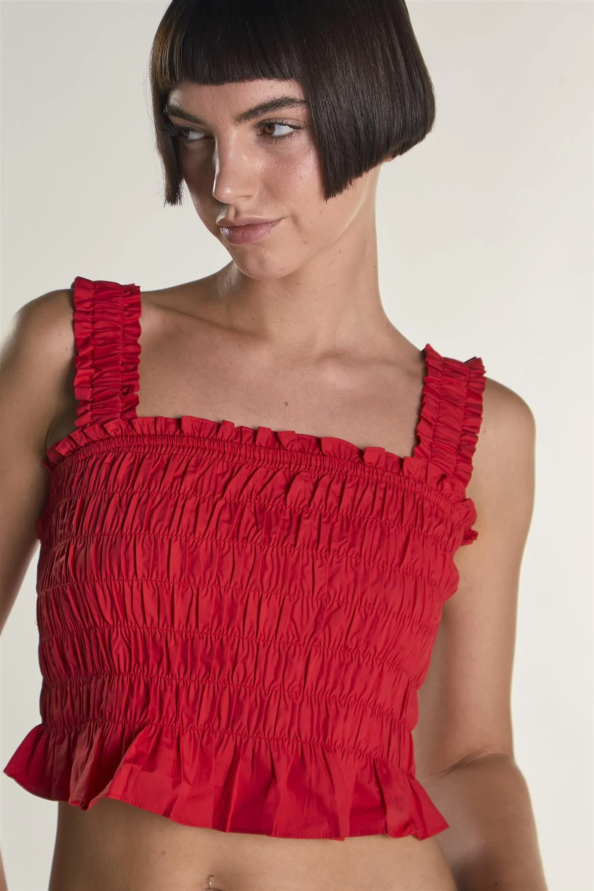 Red Cropped Smocked Top - Image 3