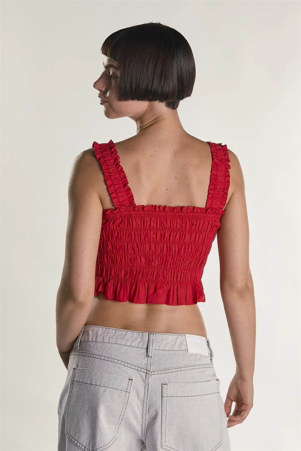 Red Cropped Smocked Top - Image 4