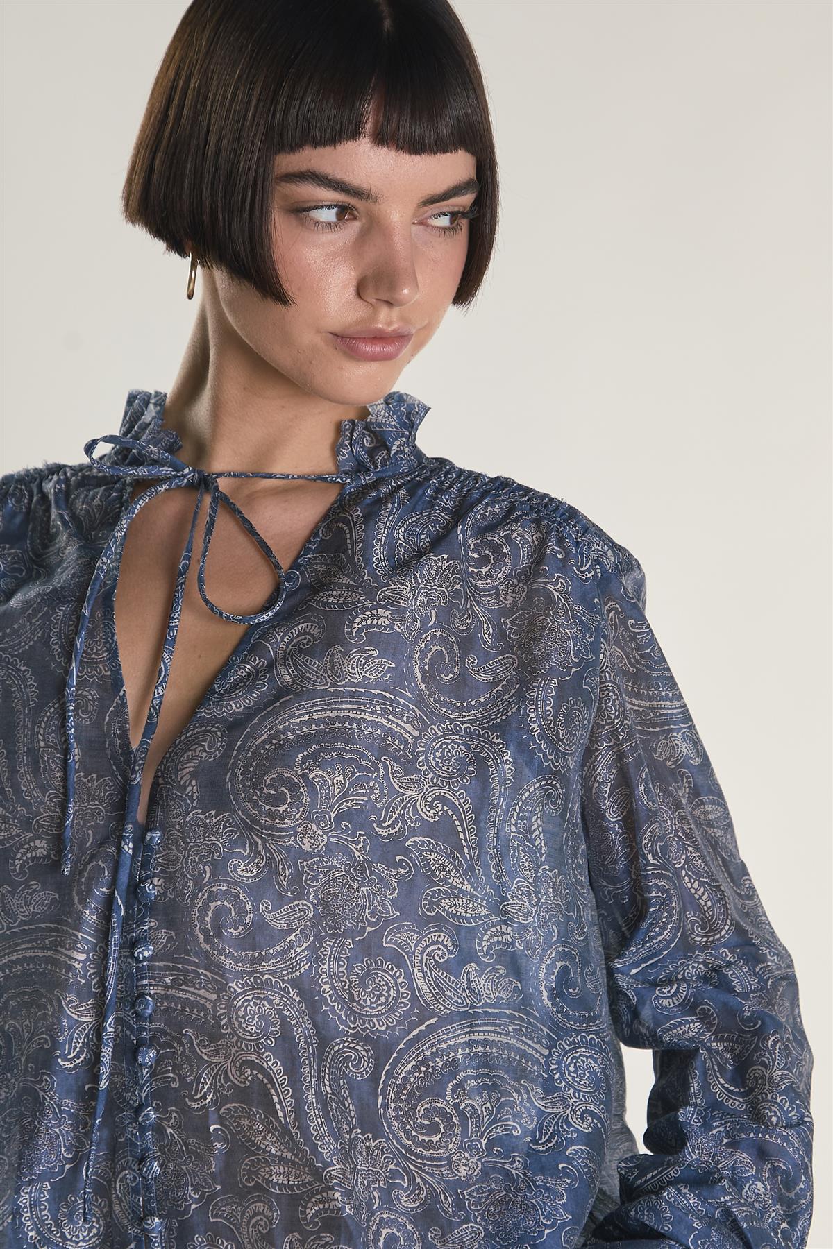 Blue Paisley Chiffon Blouse - Image 3