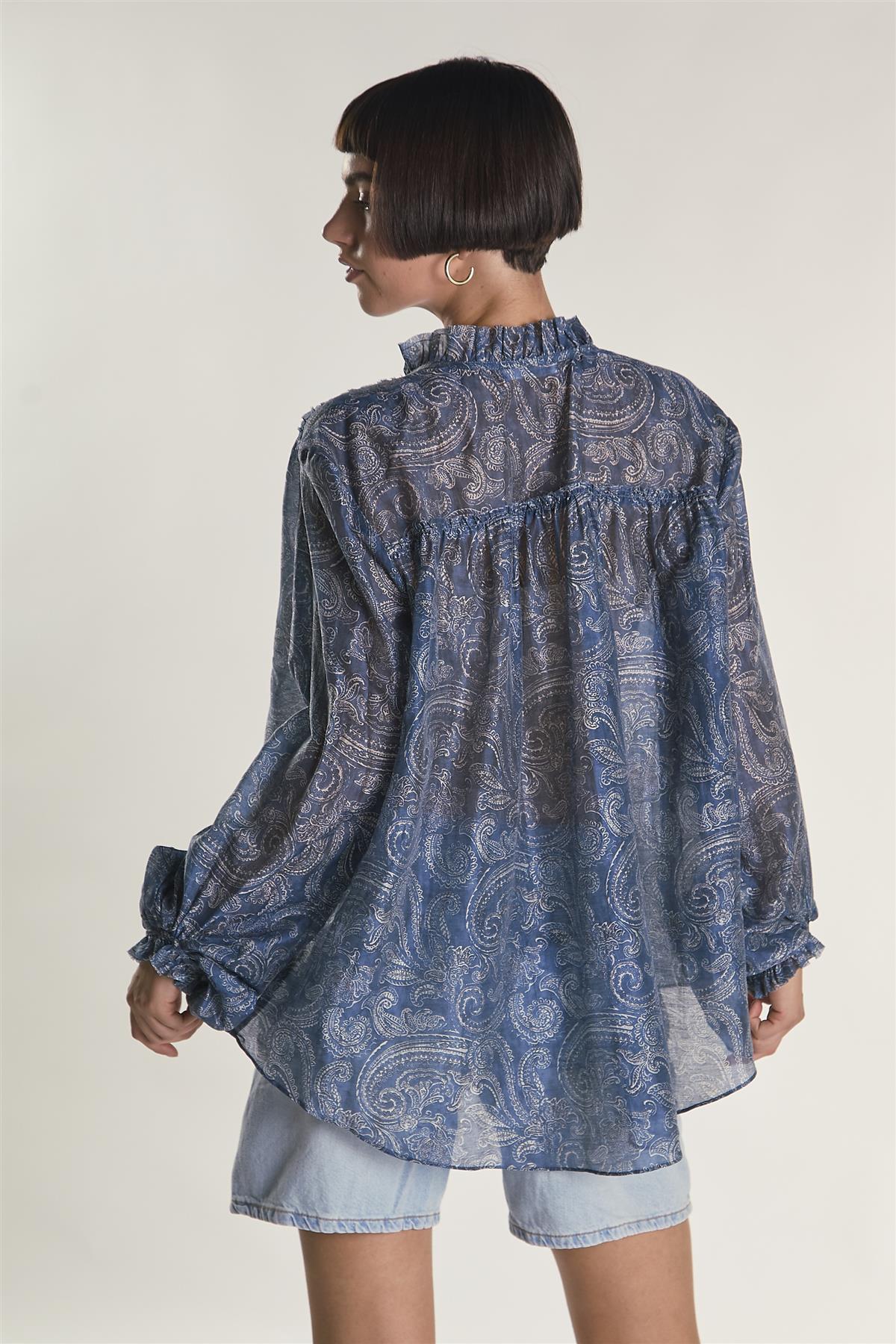 Blue Paisley Chiffon Blouse - Image 4