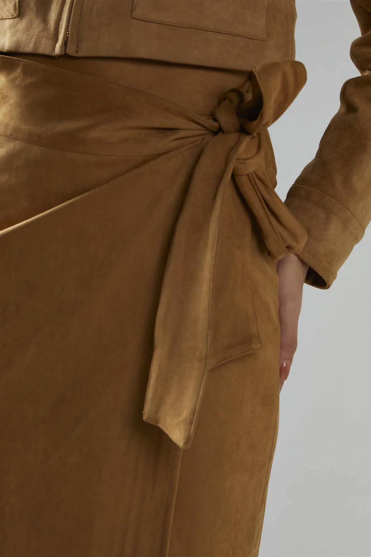 Angled Hem Midi Wrap Skirt - Camel - Image 3