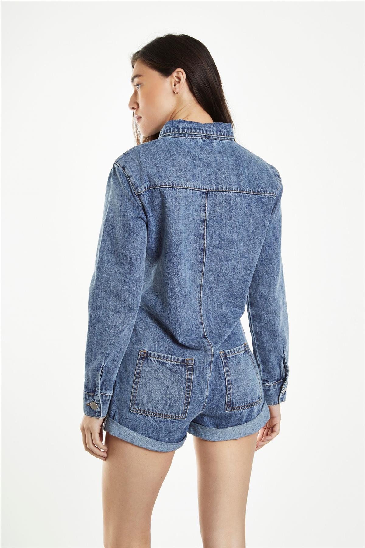 Antique-Treatment Wash Boiler Denim-Playsuit - Image 2