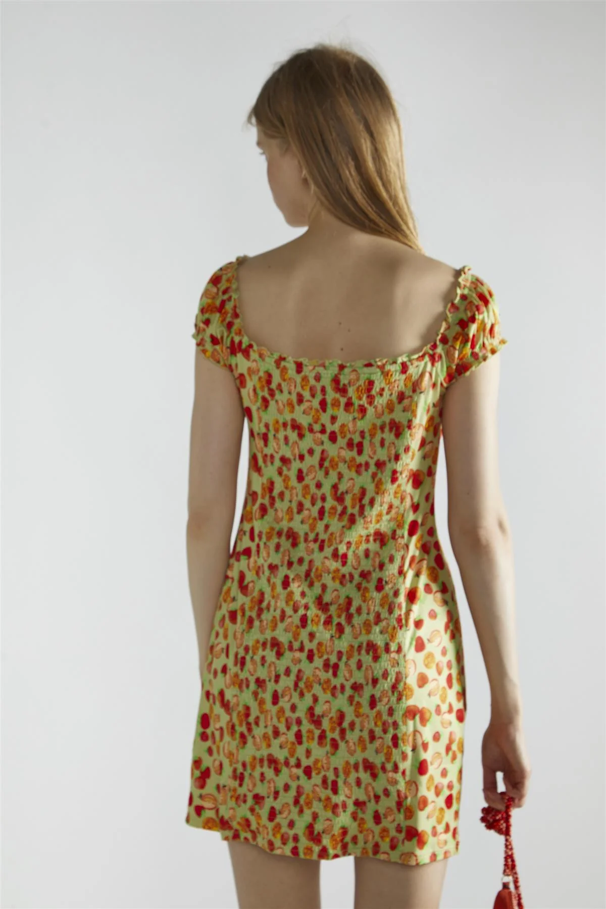 Apple-Green-Fruit Short-Sleeve-A-Line Mini-Dress - Image 2