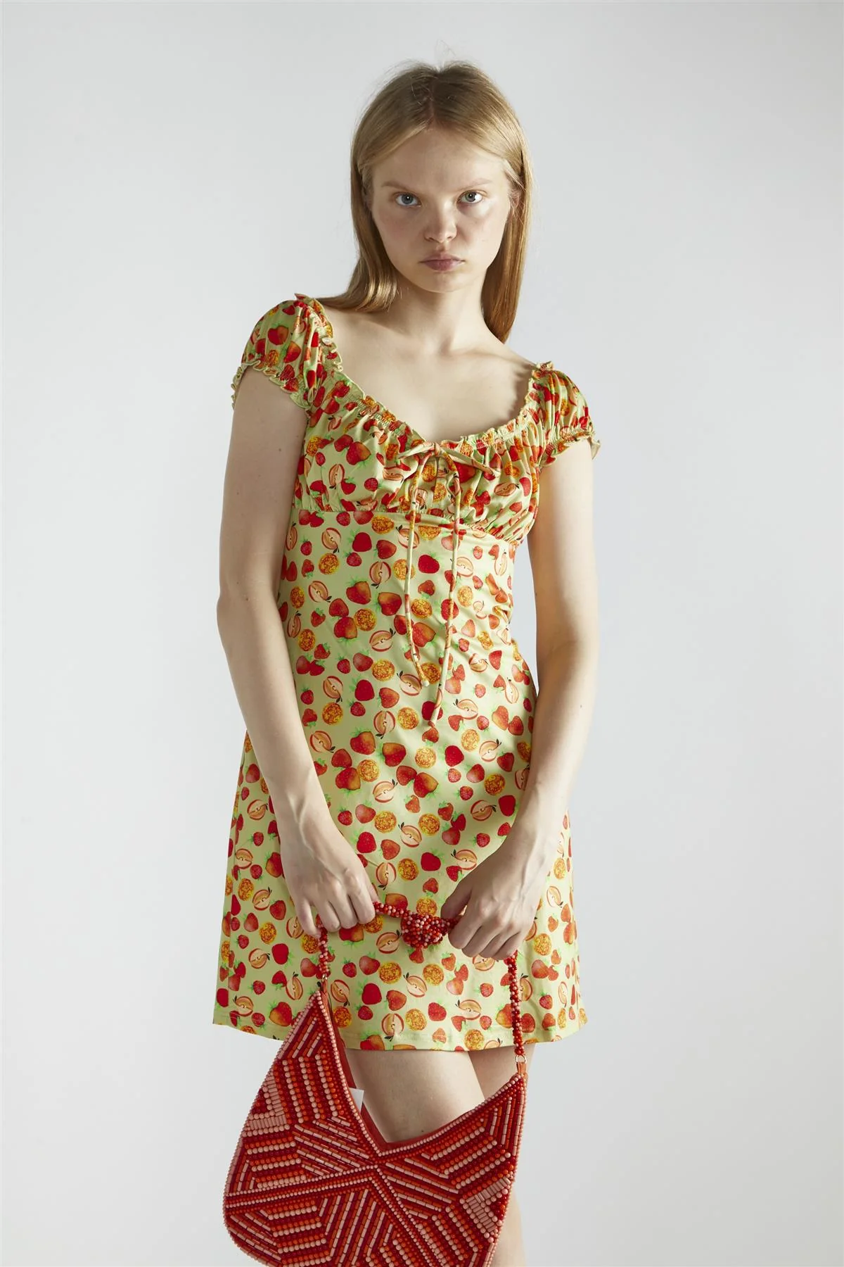 Apple-Green-Fruit Short-Sleeve-A-Line Mini-Dress - Image 3