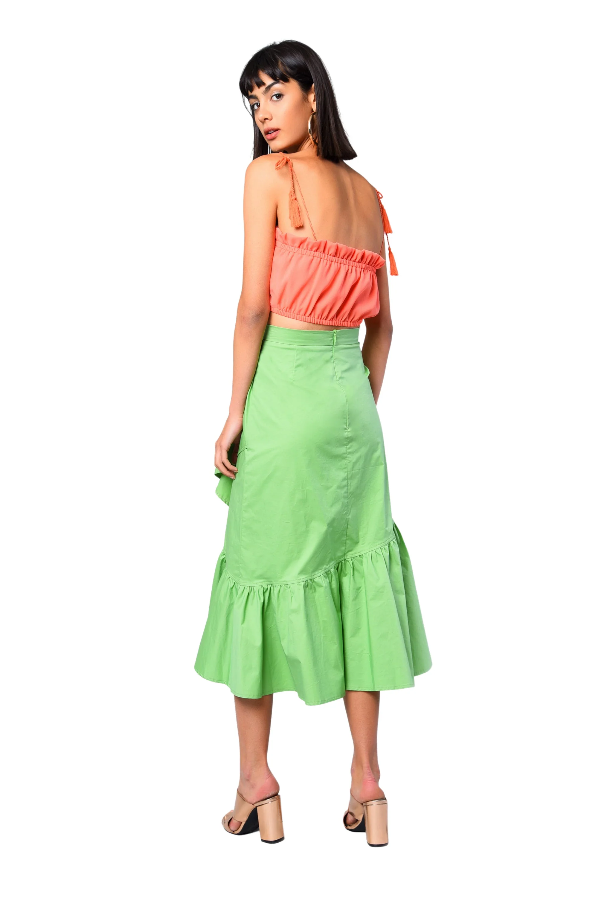 Apple Green Ruffle Detail Midi Skirt - Image 2