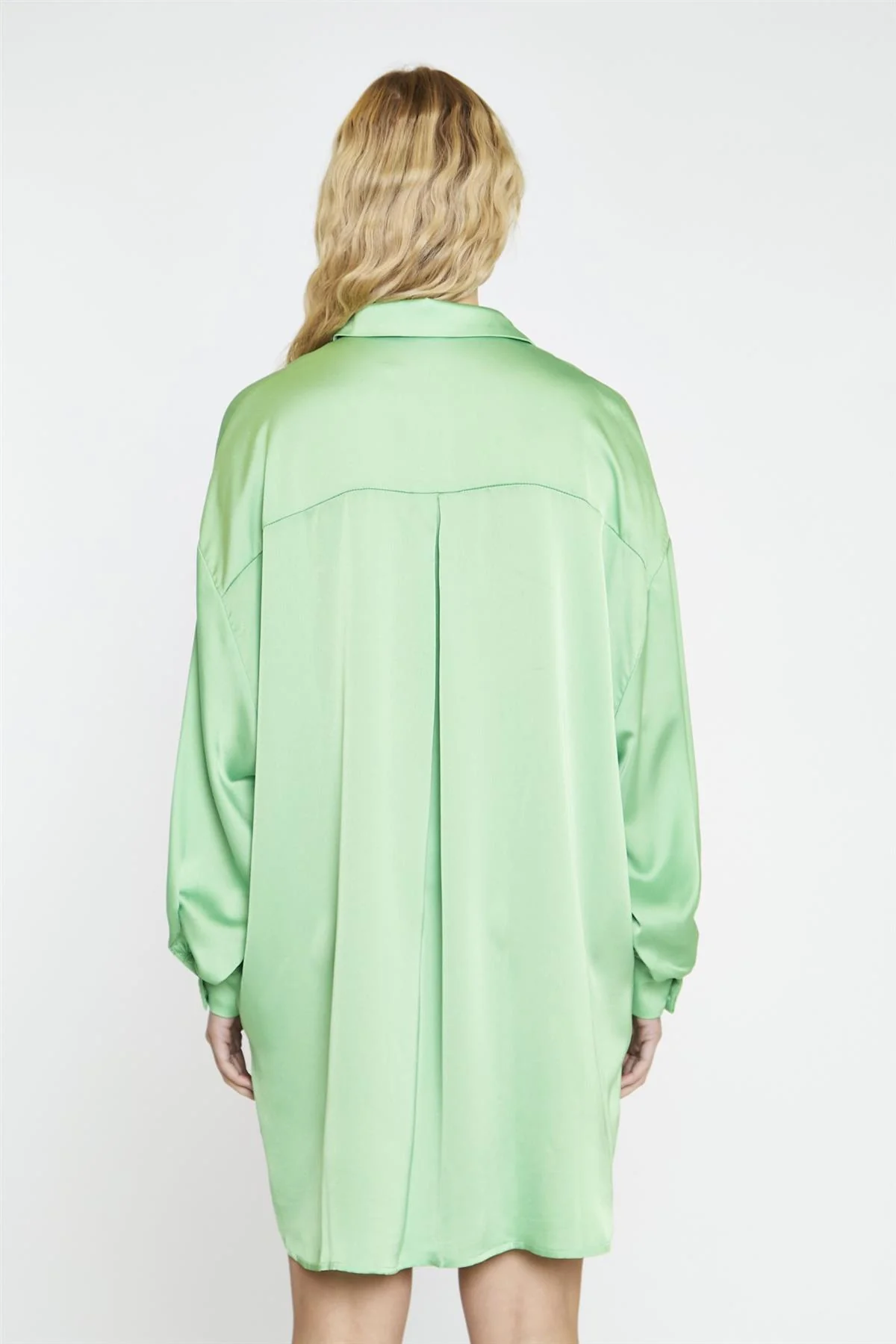 Apple-Green-Sateen Shirt Oversized Mini-Dress - Image 4