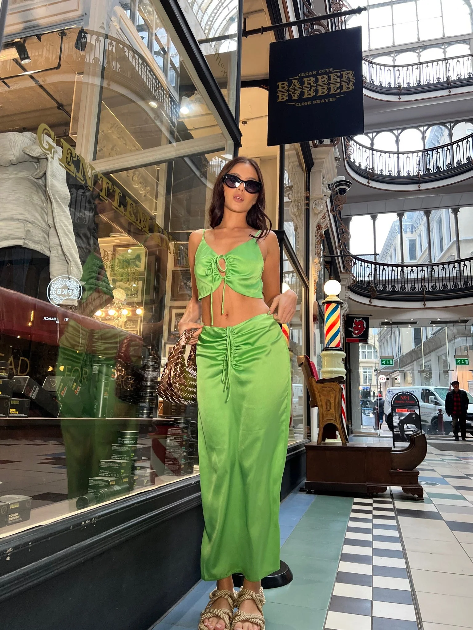 Apple-Green Satin Ruched Keyhole Crop-top - Image 3