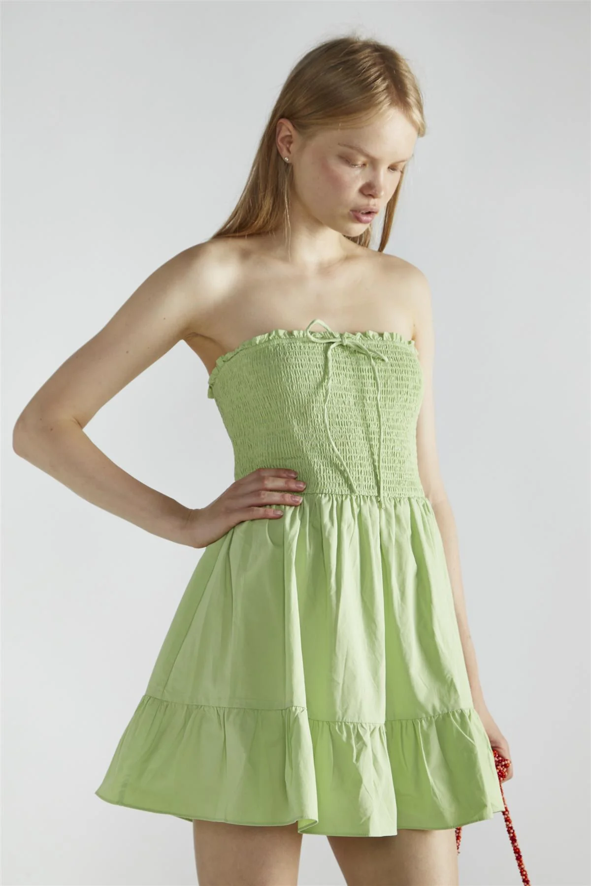 Apple-Green Sleeveless-Skater Mini-Dress - Image 3