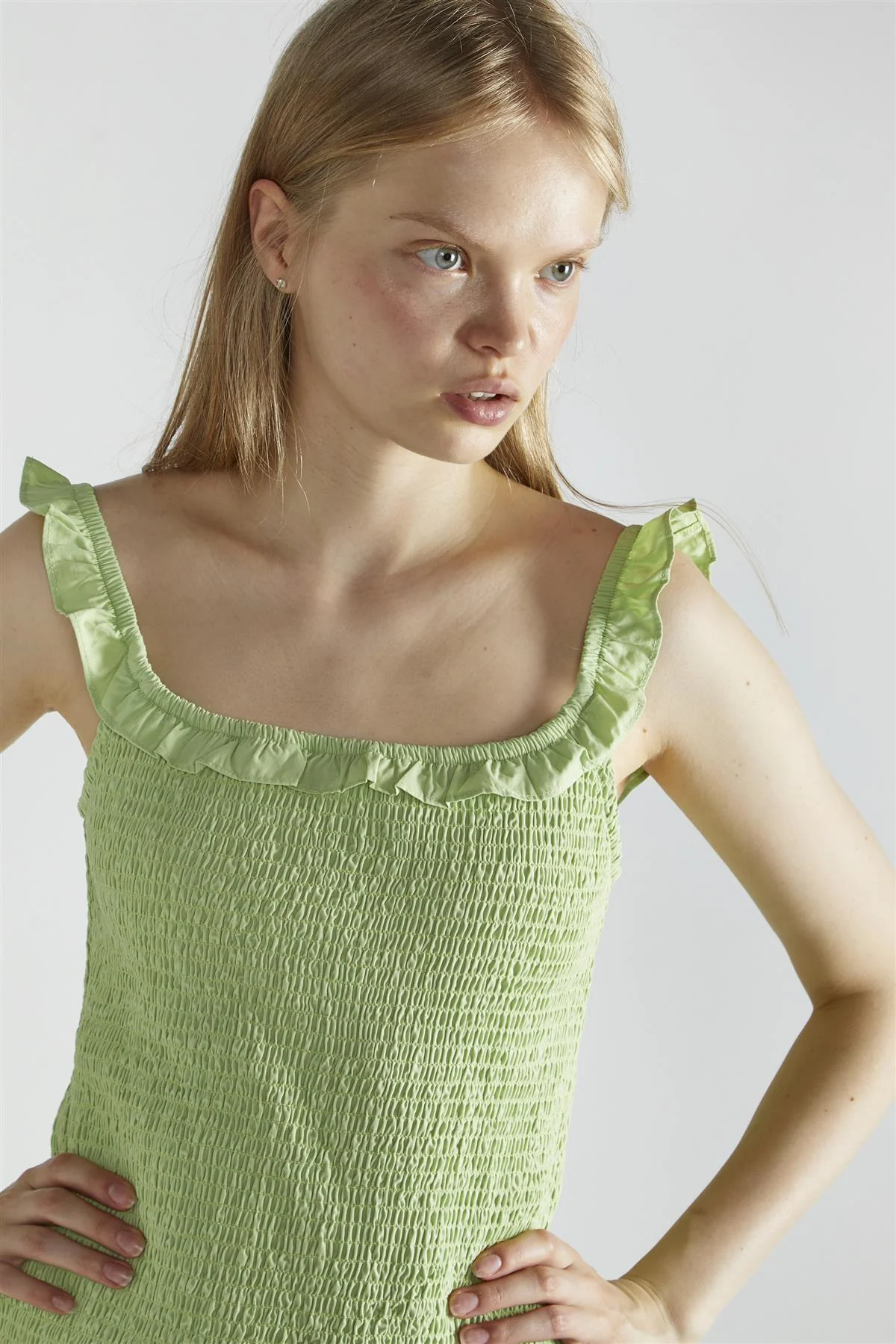 Apple-Green Square-Neck-Bodycon Mini-Dress - Image 4