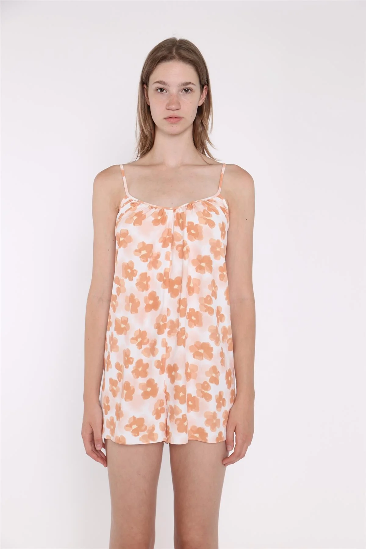 Apricot Blurred-Flower Strappy Loose-Fit-Playsuit - Image 3