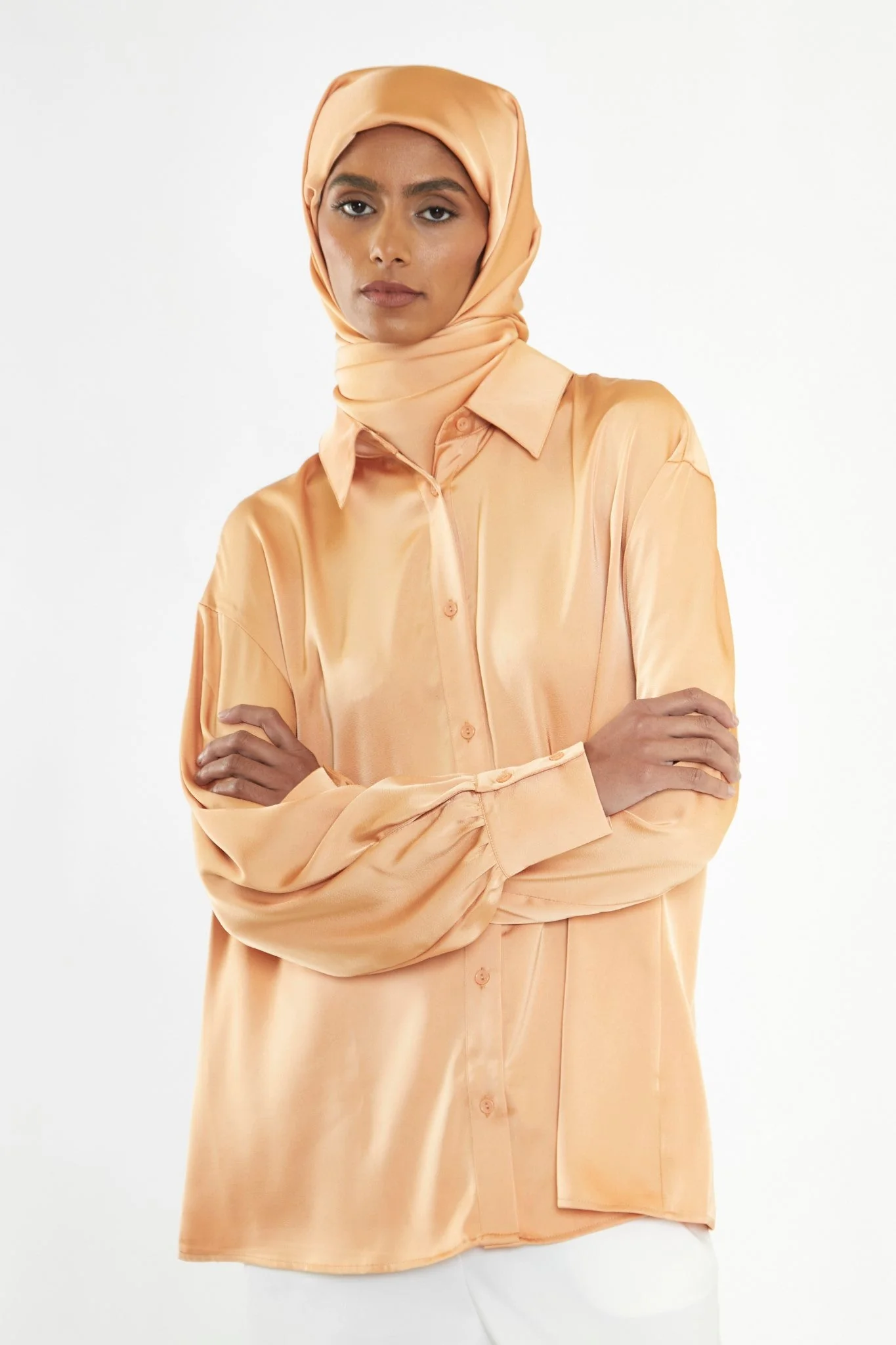 Apricot Satin Long Sleeve Shirt - Image 3