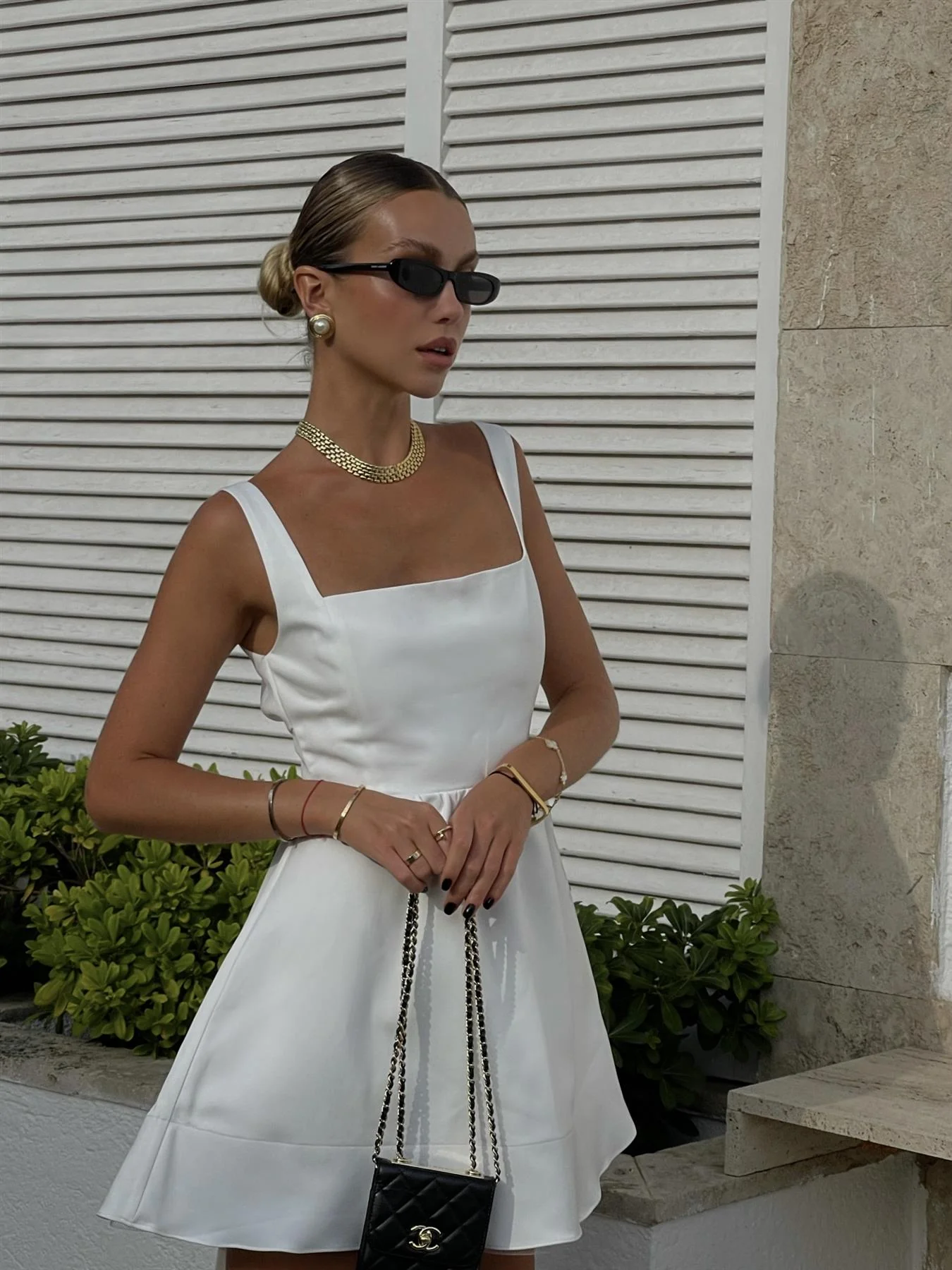 Arianna Bow-Back Mini-Dress -White - Image 7