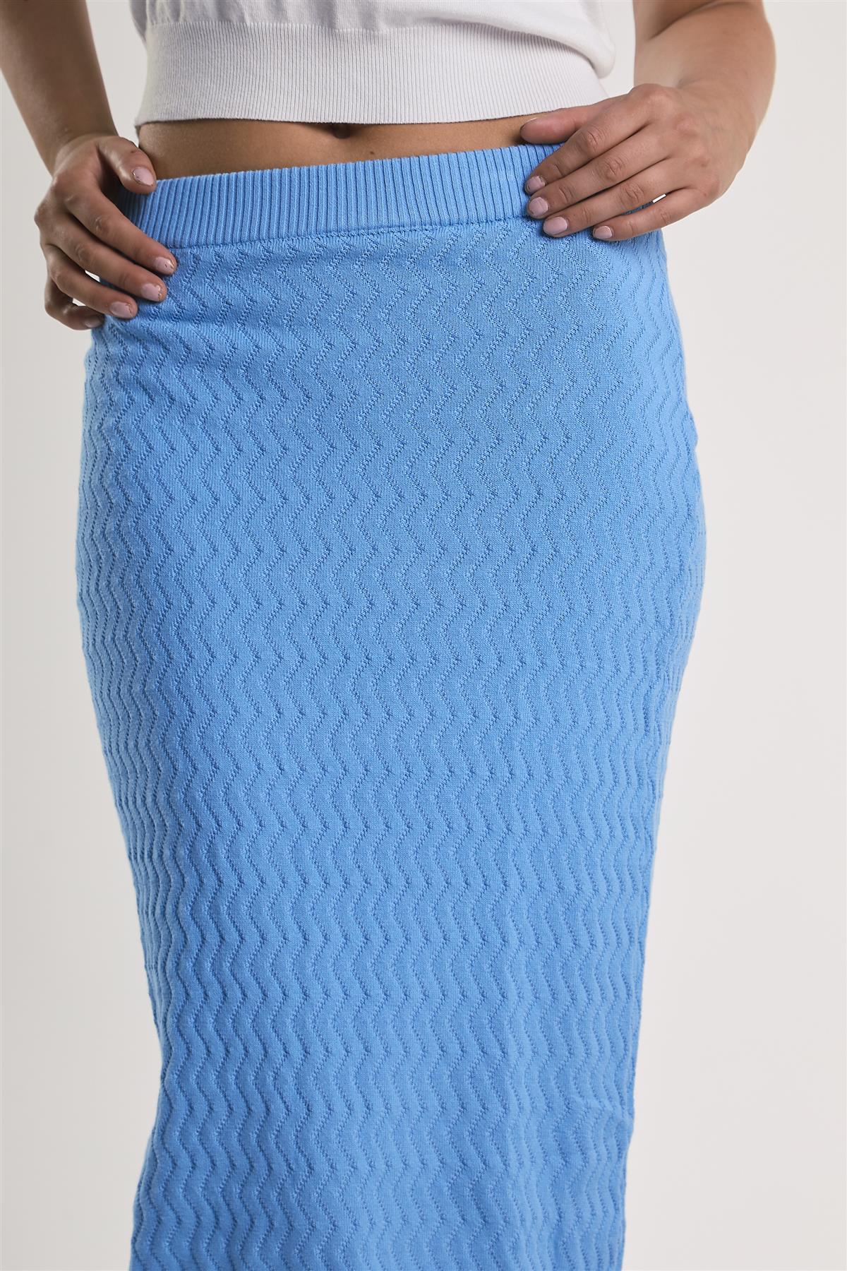Azure-Blue Textured-Knit Midi-Skirt - Image 4