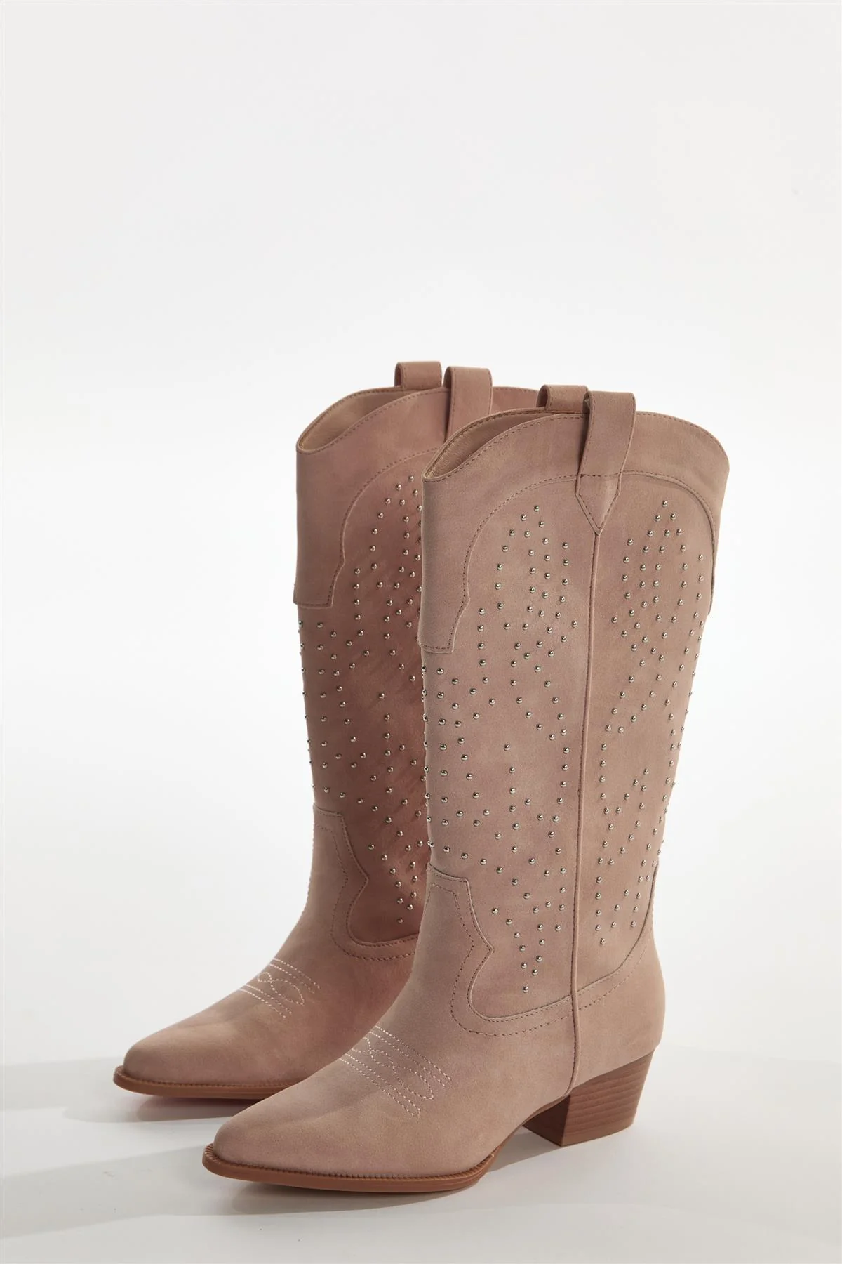 Baby Pink Studded Cowboy Knee High Boots