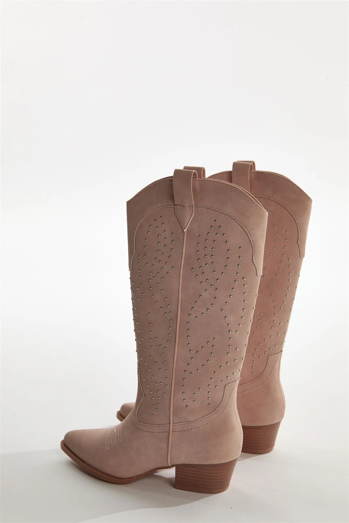 Baby Pink Studded Cowboy Knee High Boots - Image 2