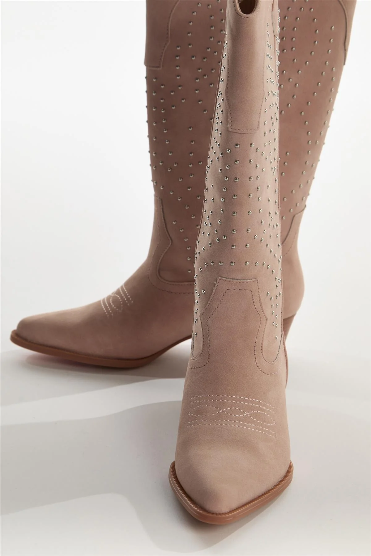 Baby Pink Studded Cowboy Knee High Boots - Image 3