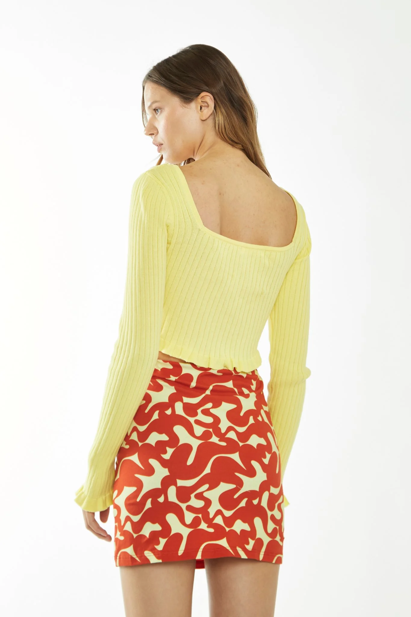 Banana-Yellow Square Neck Crop Top - Image 2
