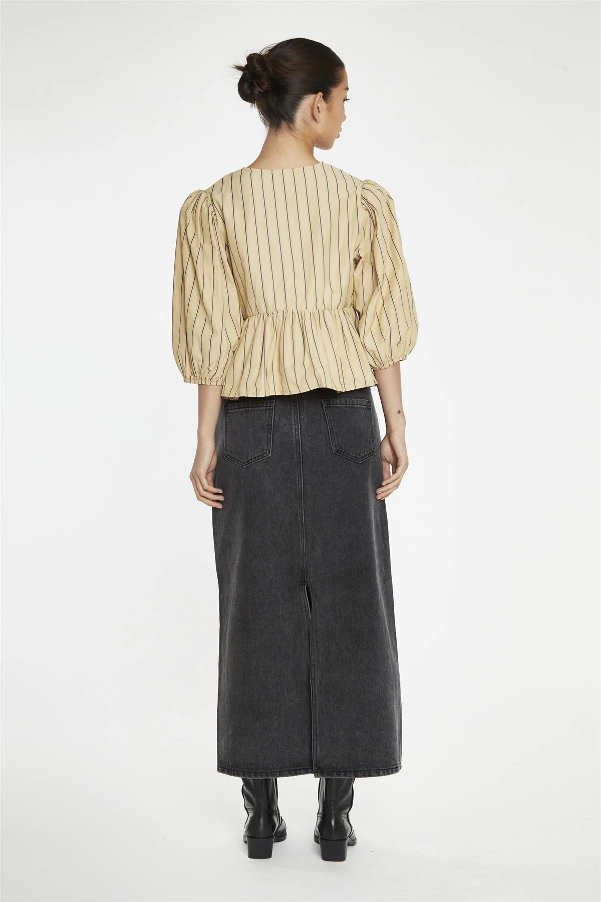 Beige-Brown Stipe Tie-Front Top - Image 2