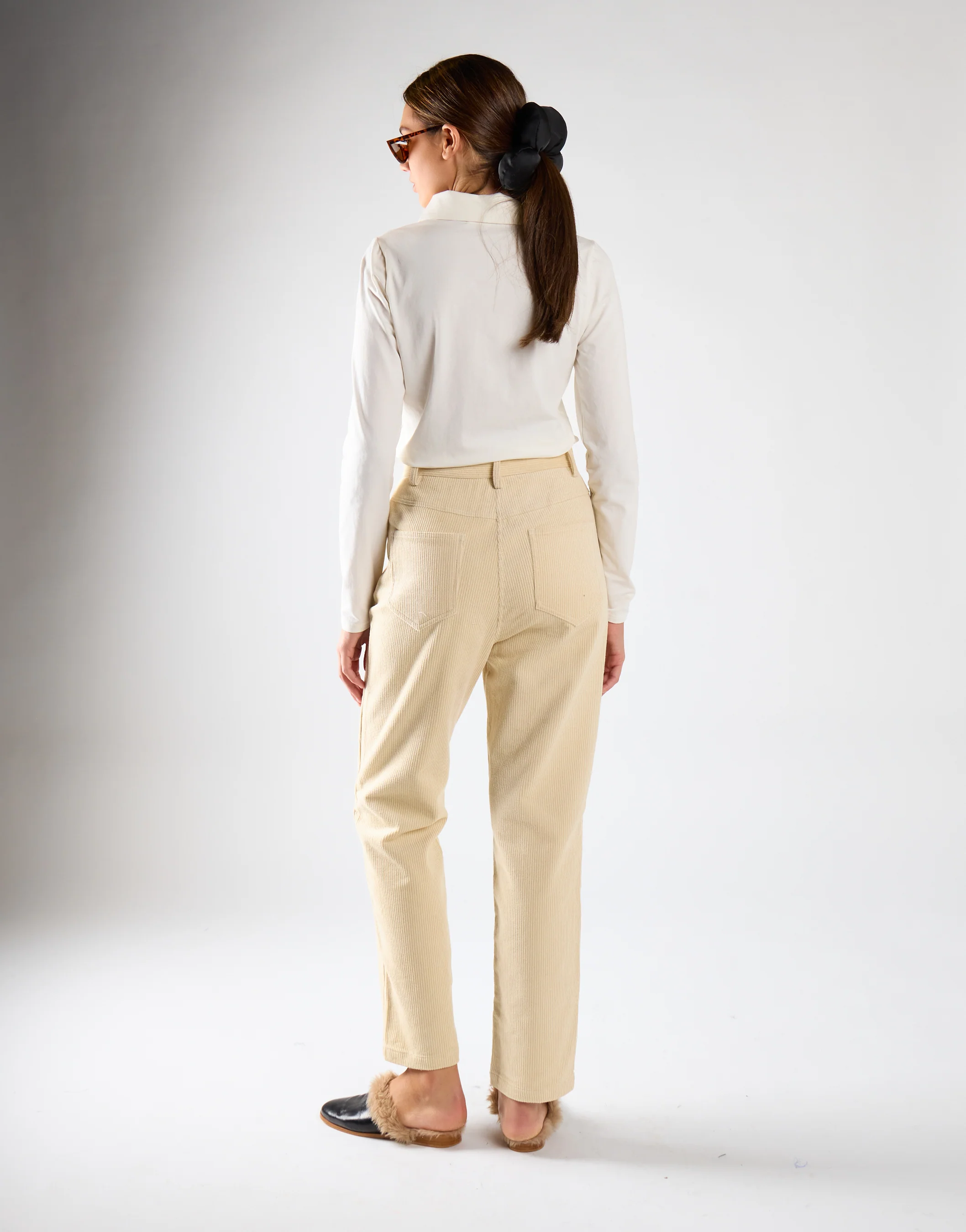 Beige Corduroy Straight Leg Trousers - Image 2