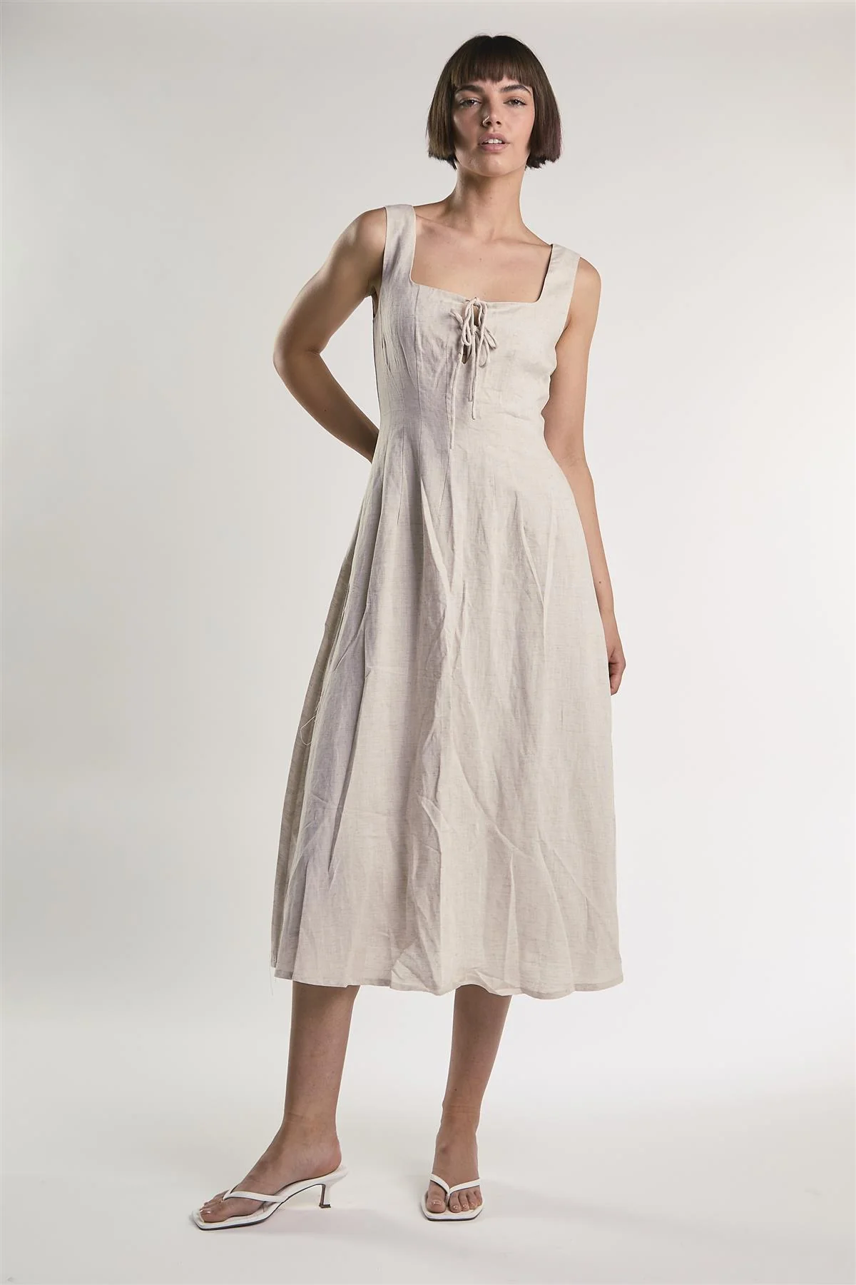 Beige Fleck Square Neck Maxi Dress