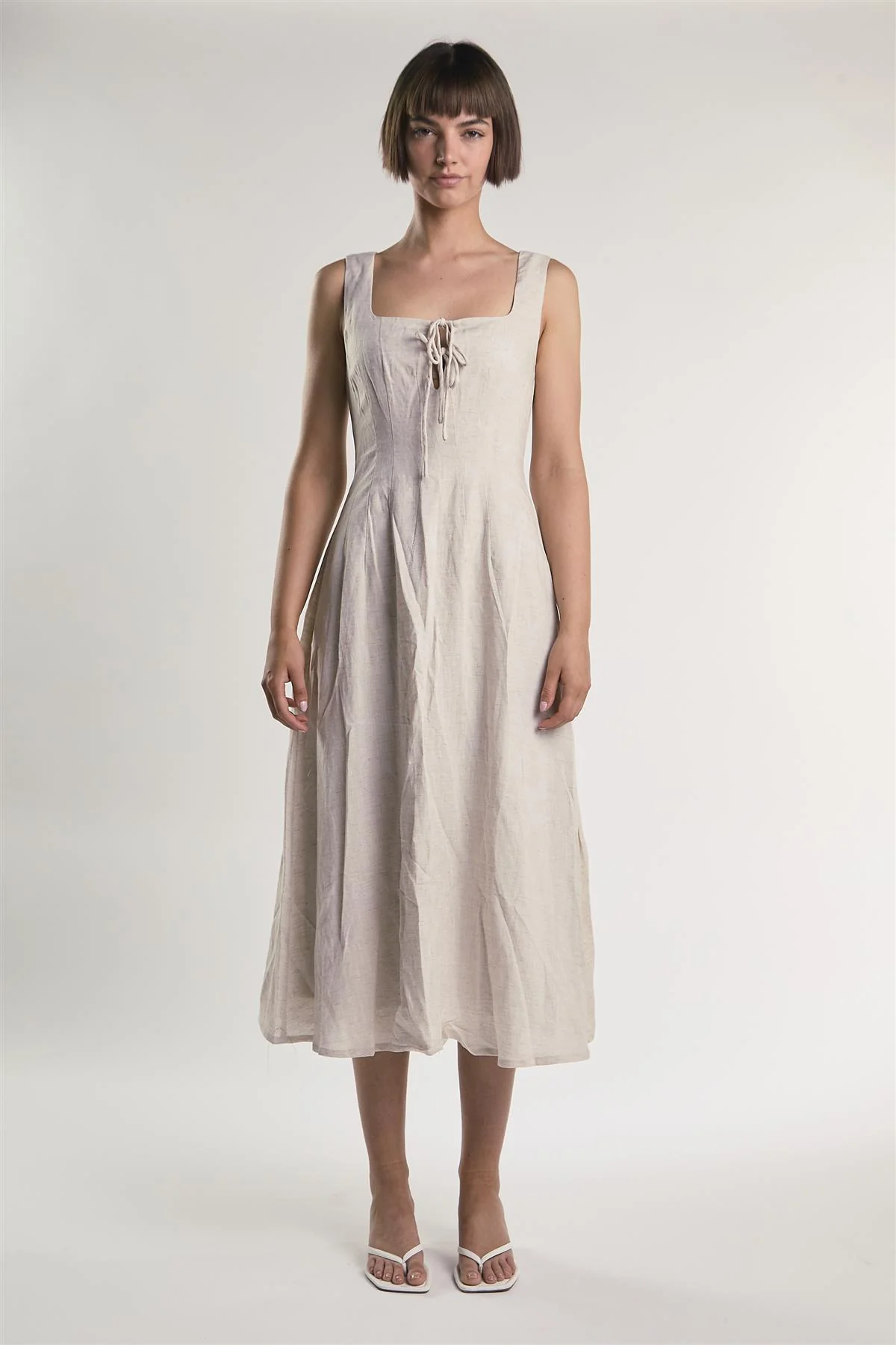 Beige Fleck Square Neck Maxi Dress - Image 3
