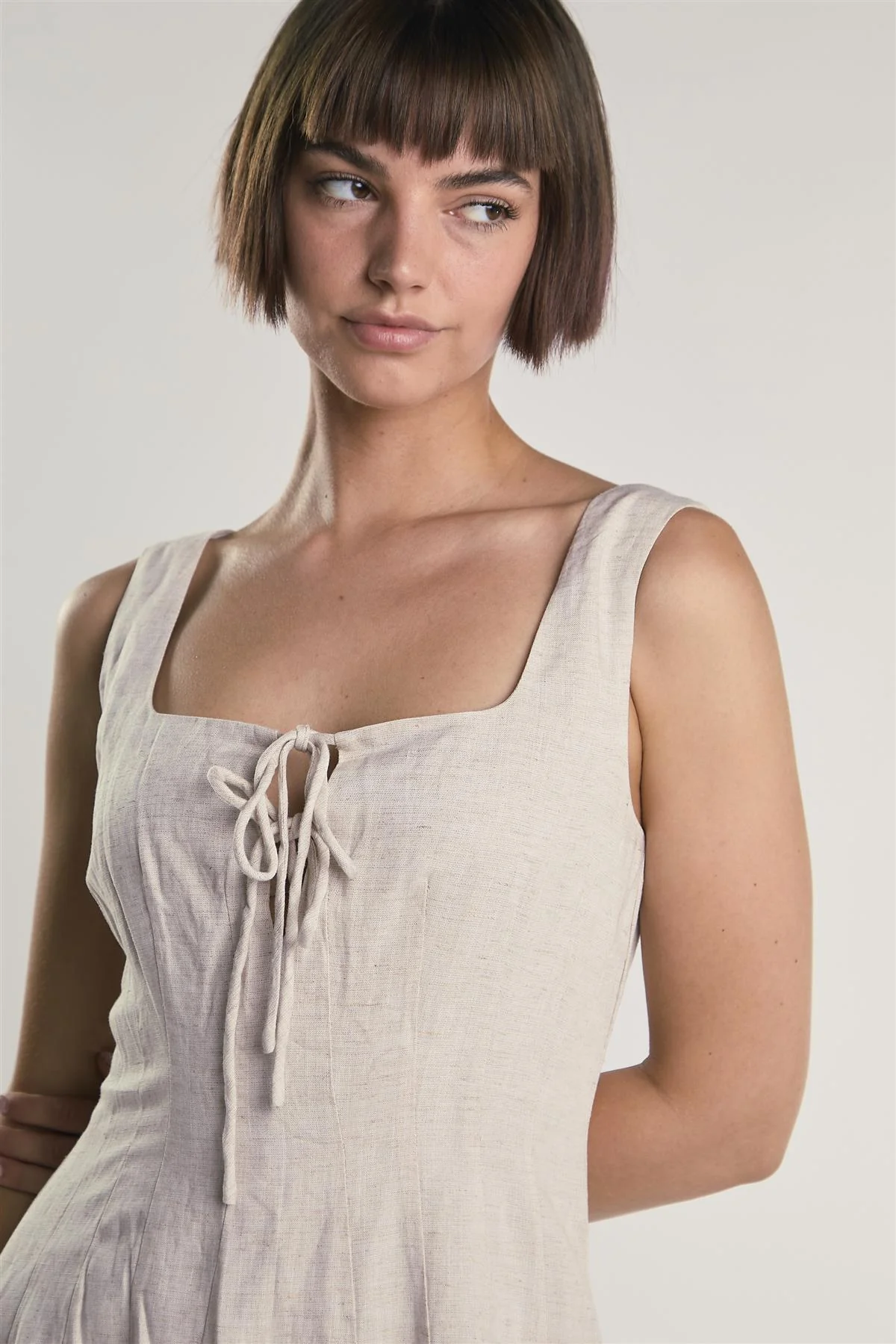 Beige Fleck Square Neck Maxi Dress - Image 4