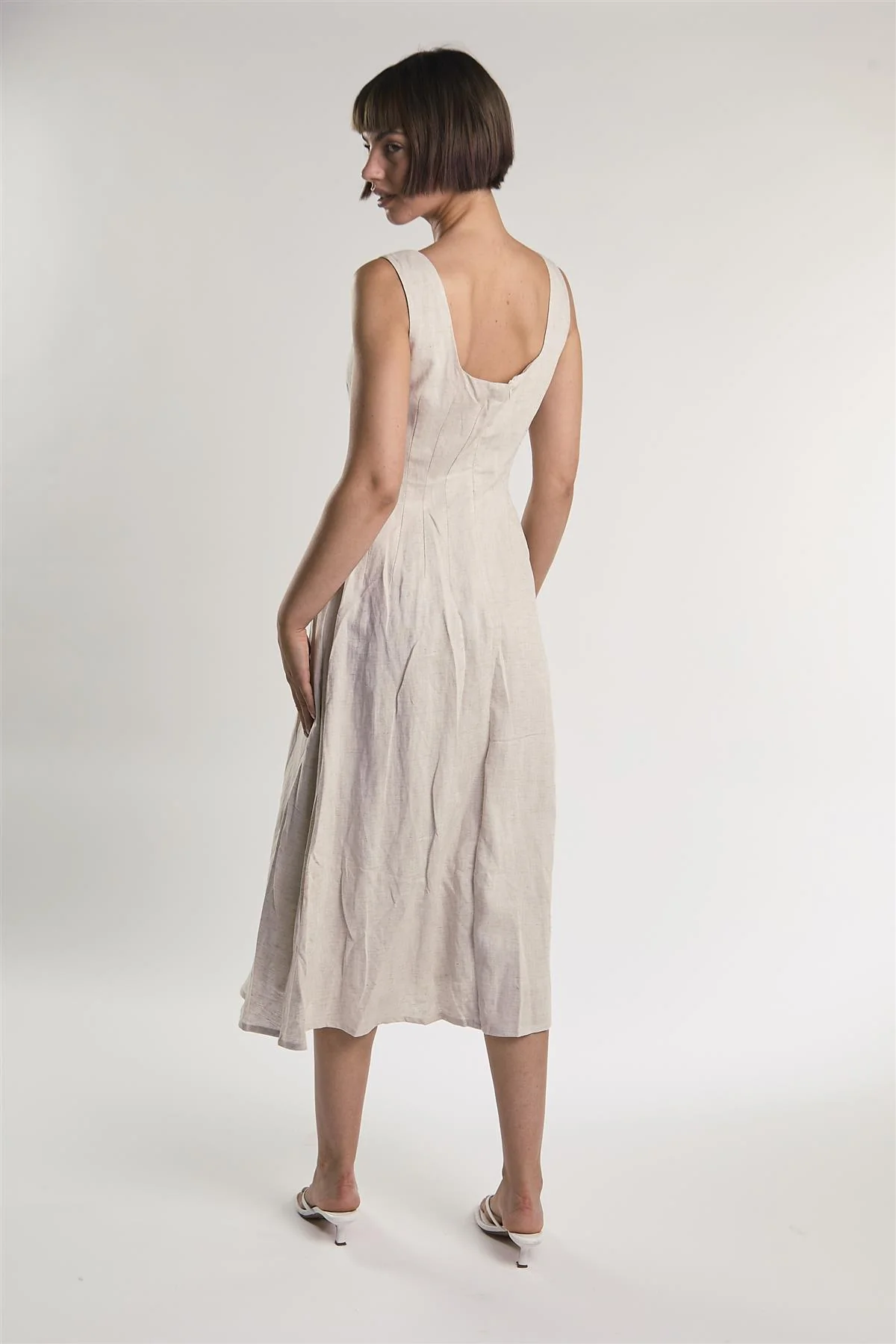 Beige Fleck Square Neck Maxi Dress - Image 5