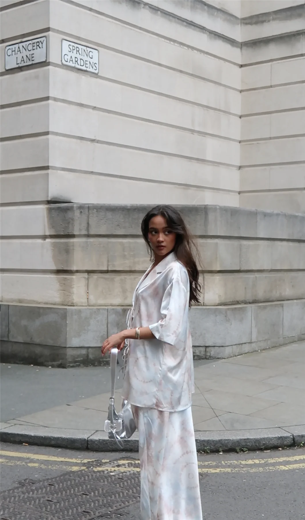 Beige-Grey-Watercolour Bias-Cut-Maxi-Skirt - Image 3
