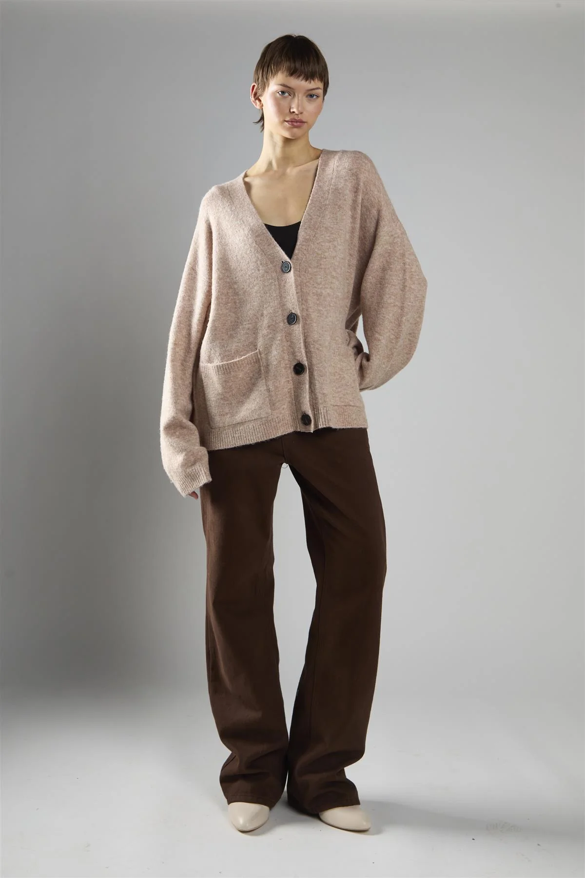 Beige Marl Button-Front V-Neck Cardigan - Image 5