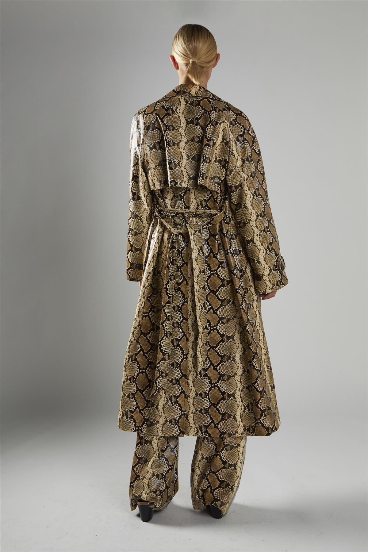 Beige Snakeskin Double Breasted Trench Coat - Image 2
