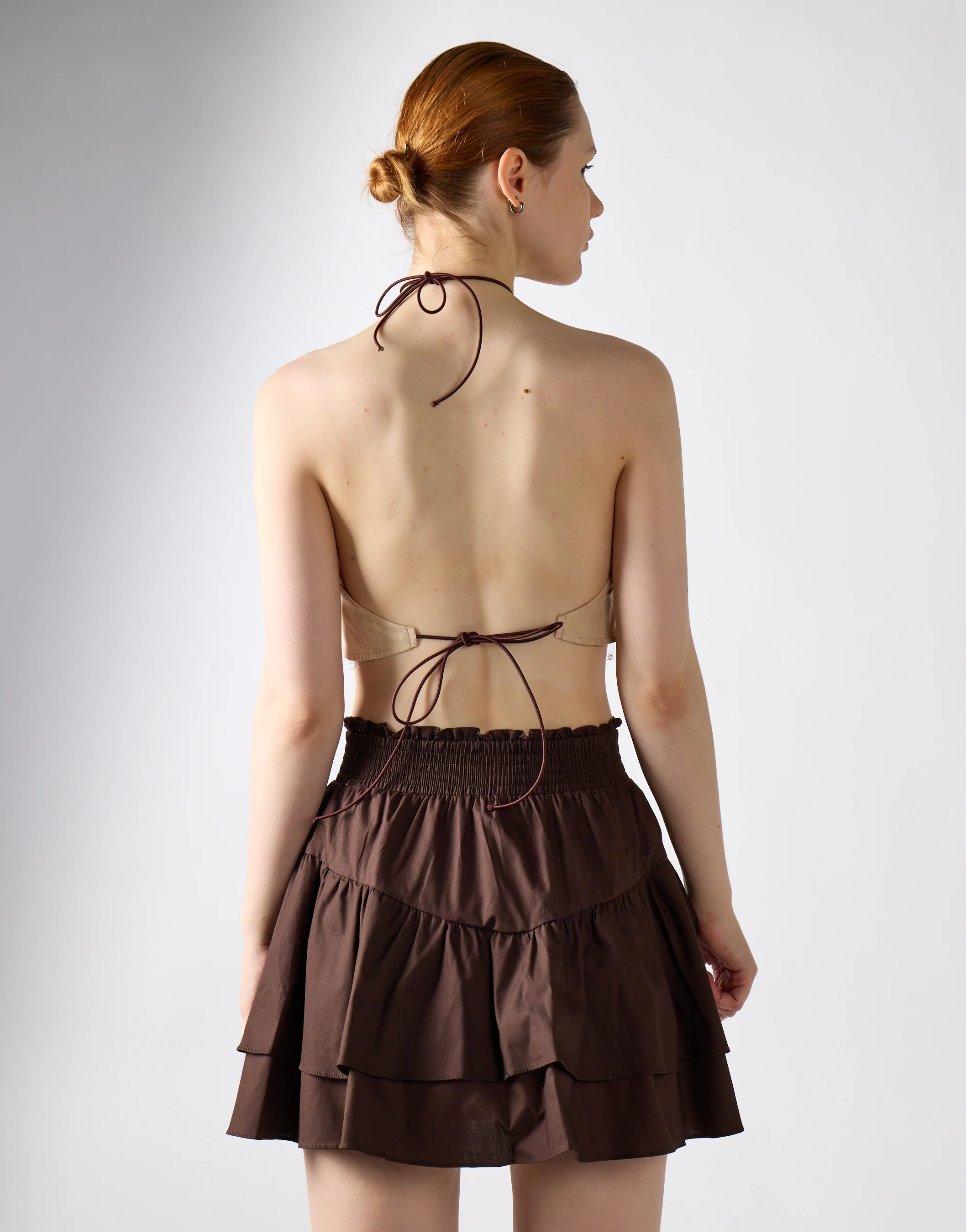 Beige Suedette-Brown Halter-Neck Crop-Top - Image 2