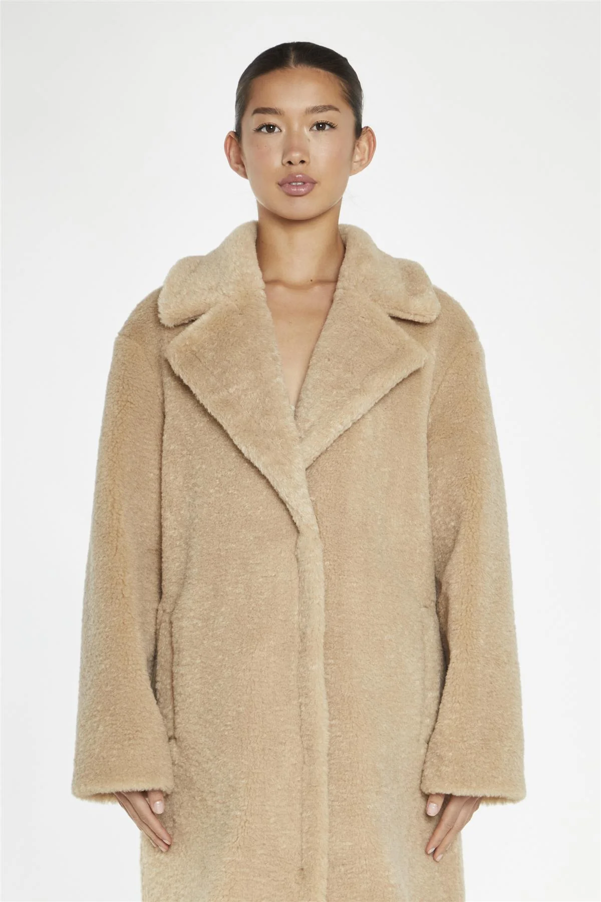Beige Teddy-Fur Longline-Coat - Image 3