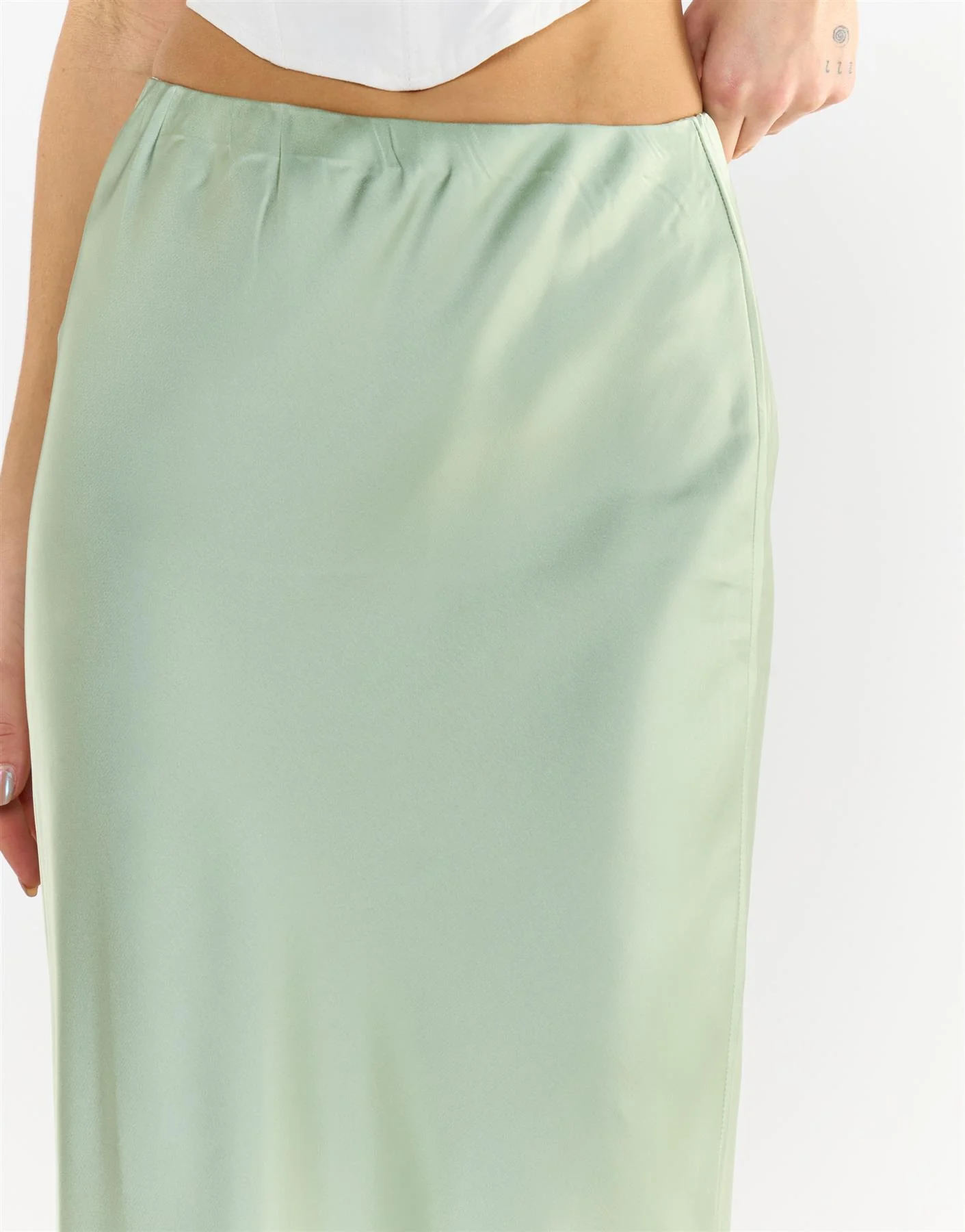 Bias Cut Maxi Skirt - Sage Green Sateen - Image 3