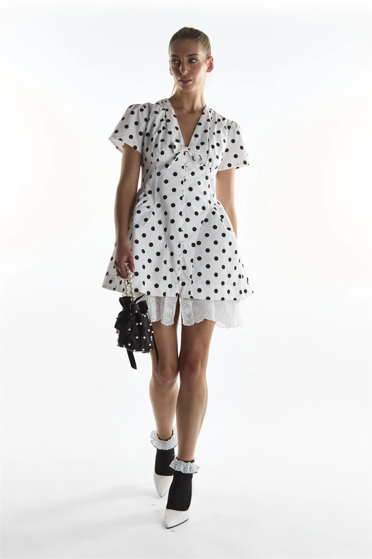 Big White Spot Corset Mini Skater Dress - Image 3
