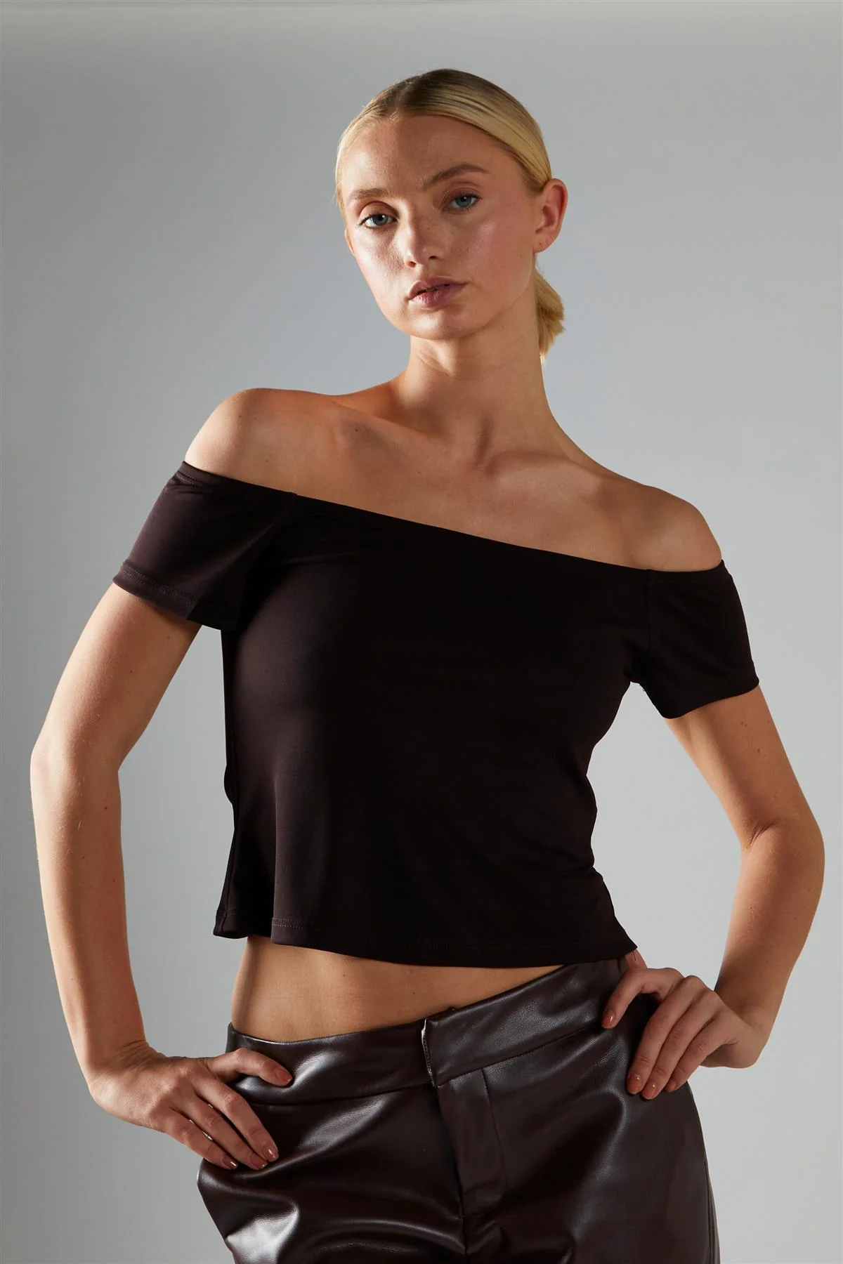 Bitter-Chocolate Bardot Top - Image 4