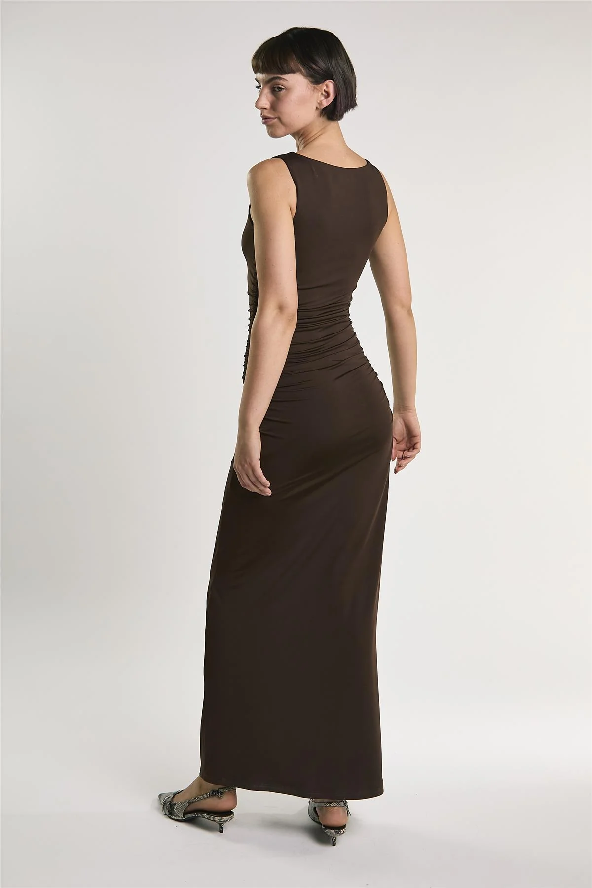 Bitter Chocolate Slash Neck Midaxi Dress - Image 3