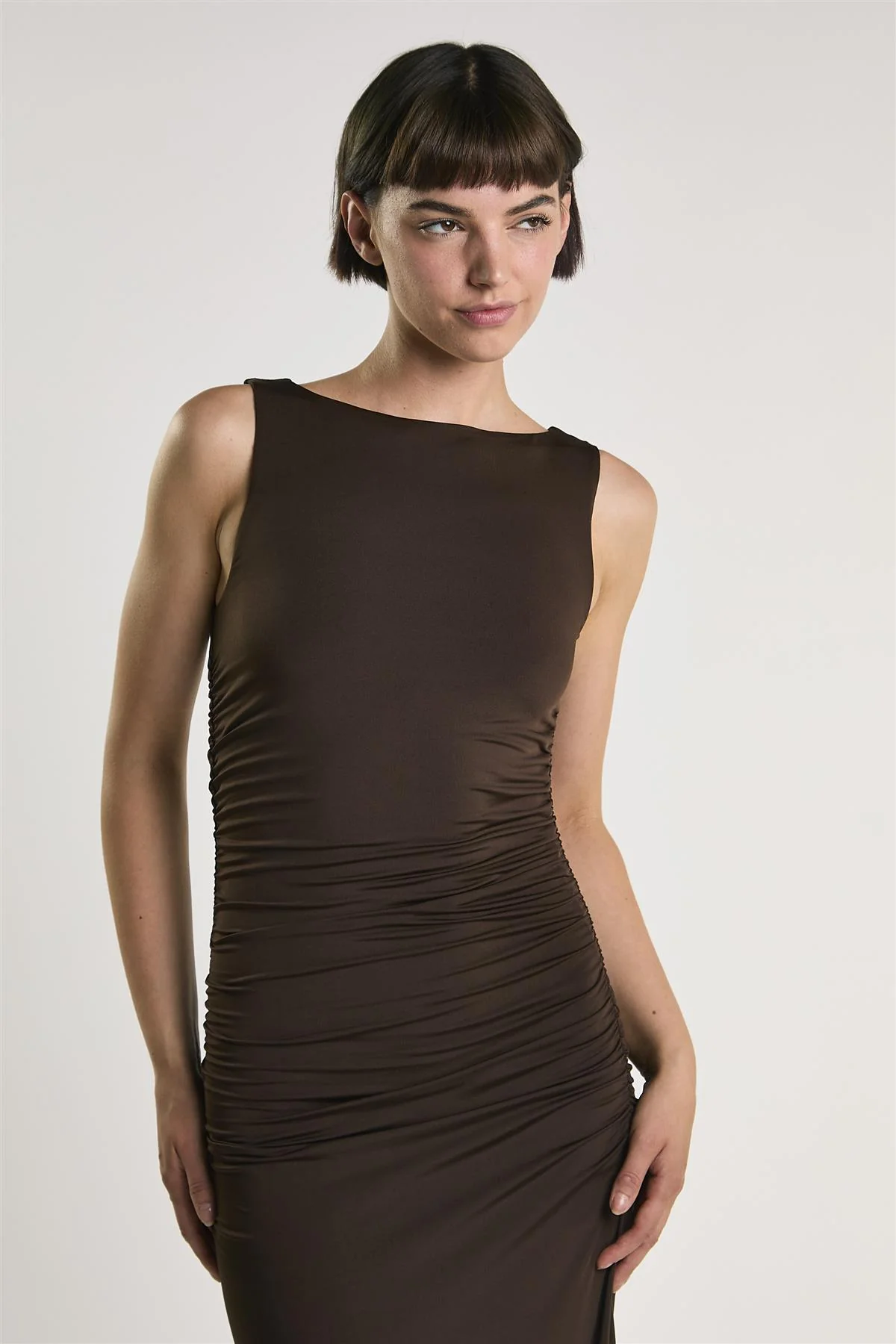 Bitter Chocolate Slash Neck Midaxi Dress - Image 4