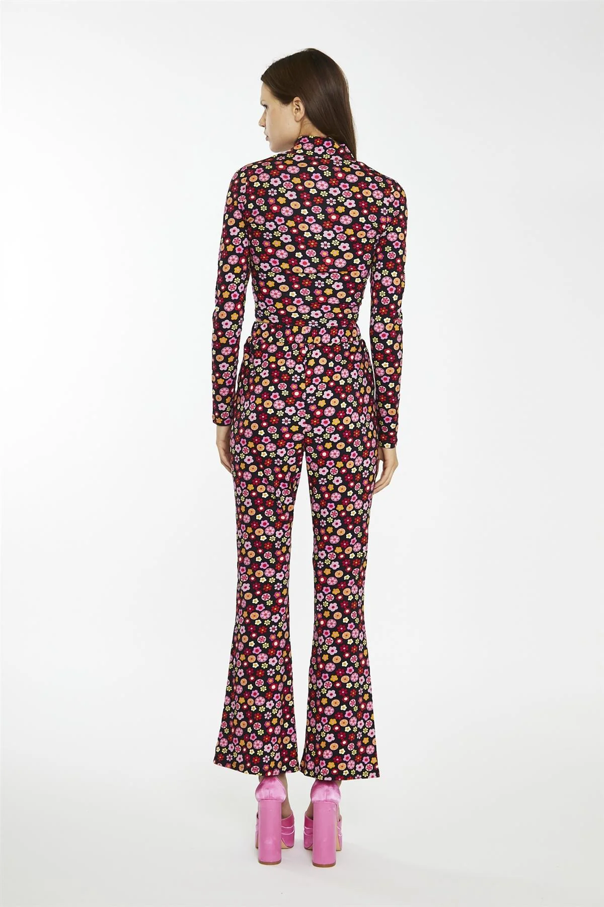 Black-60S-Flower Turtle-Neck Long Sleeve-Top - Image 2