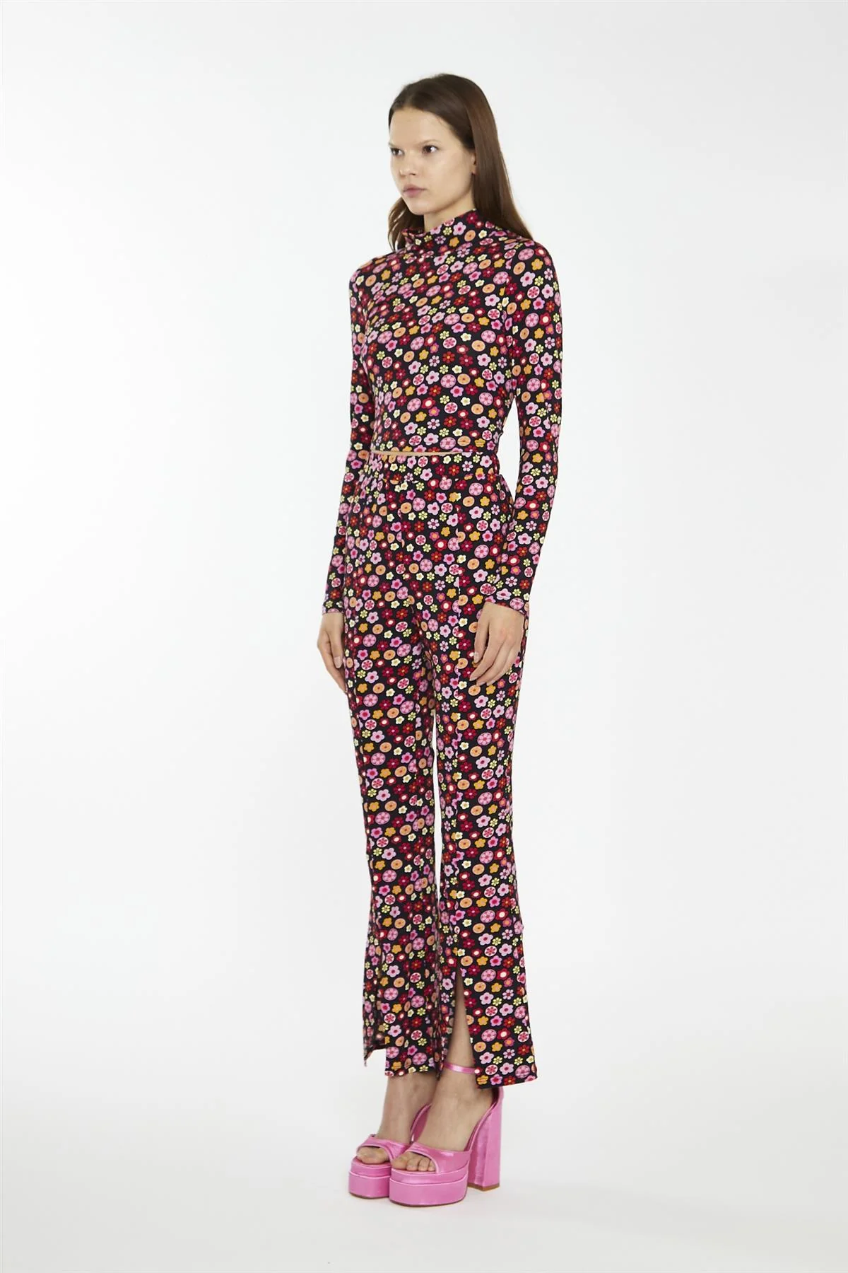 Black-60S-Flower Turtle-Neck Long Sleeve-Top - Image 4