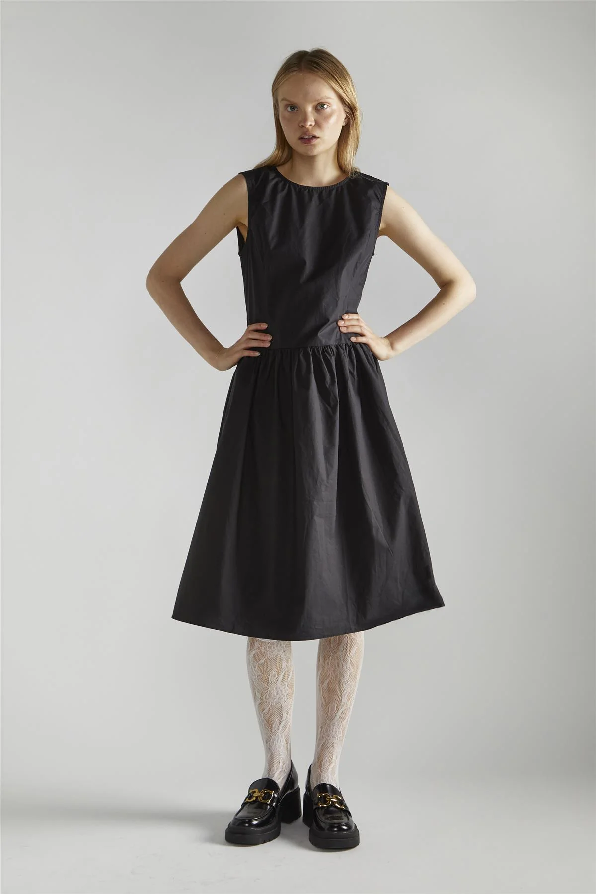 Black A-Line Skater Midi-Dress