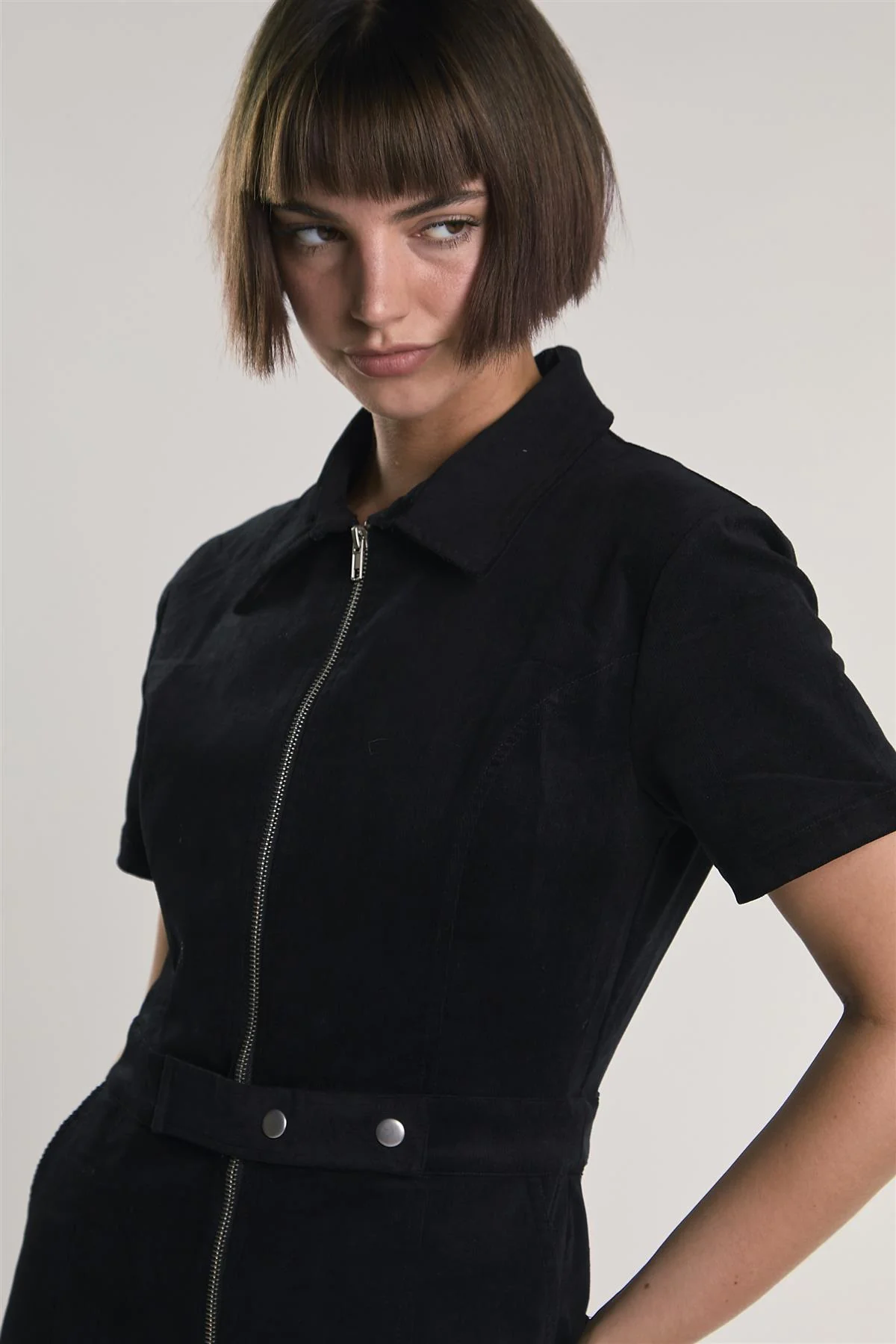 Black-Baby-Cord Belted Long-Jumpsuit - Image 5