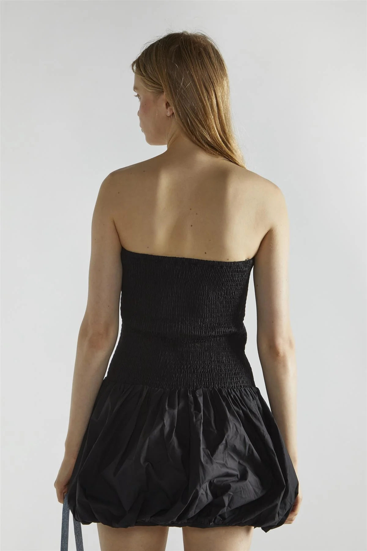 Black Bandeau Shirred Mini-Dress - Image 2