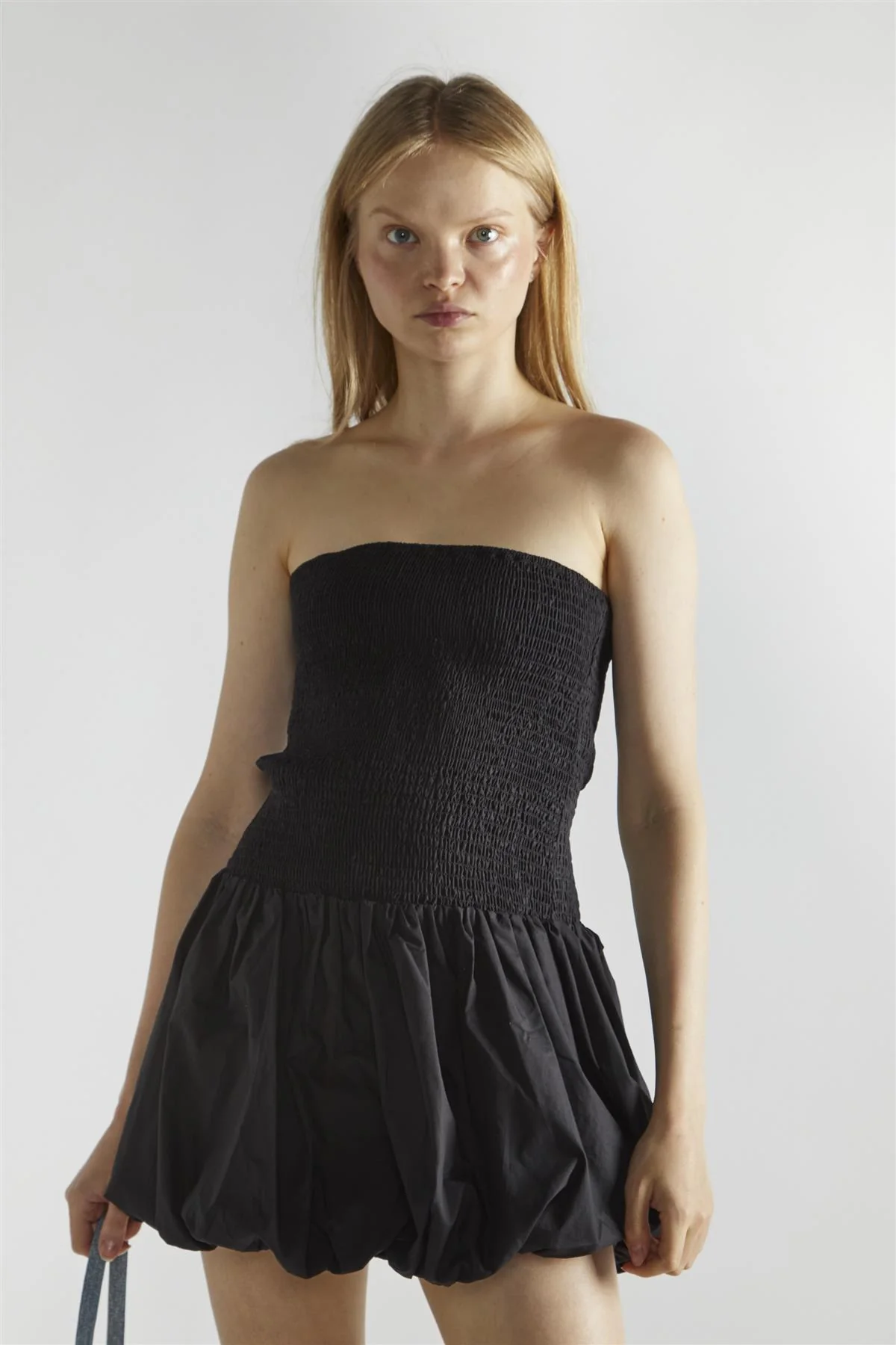 Black Bandeau Shirred Mini-Dress - Image 3