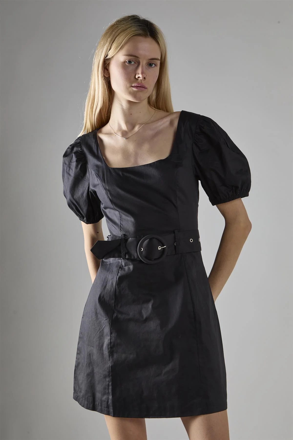 Black Belted Peplum Mini-Dress - Image 3