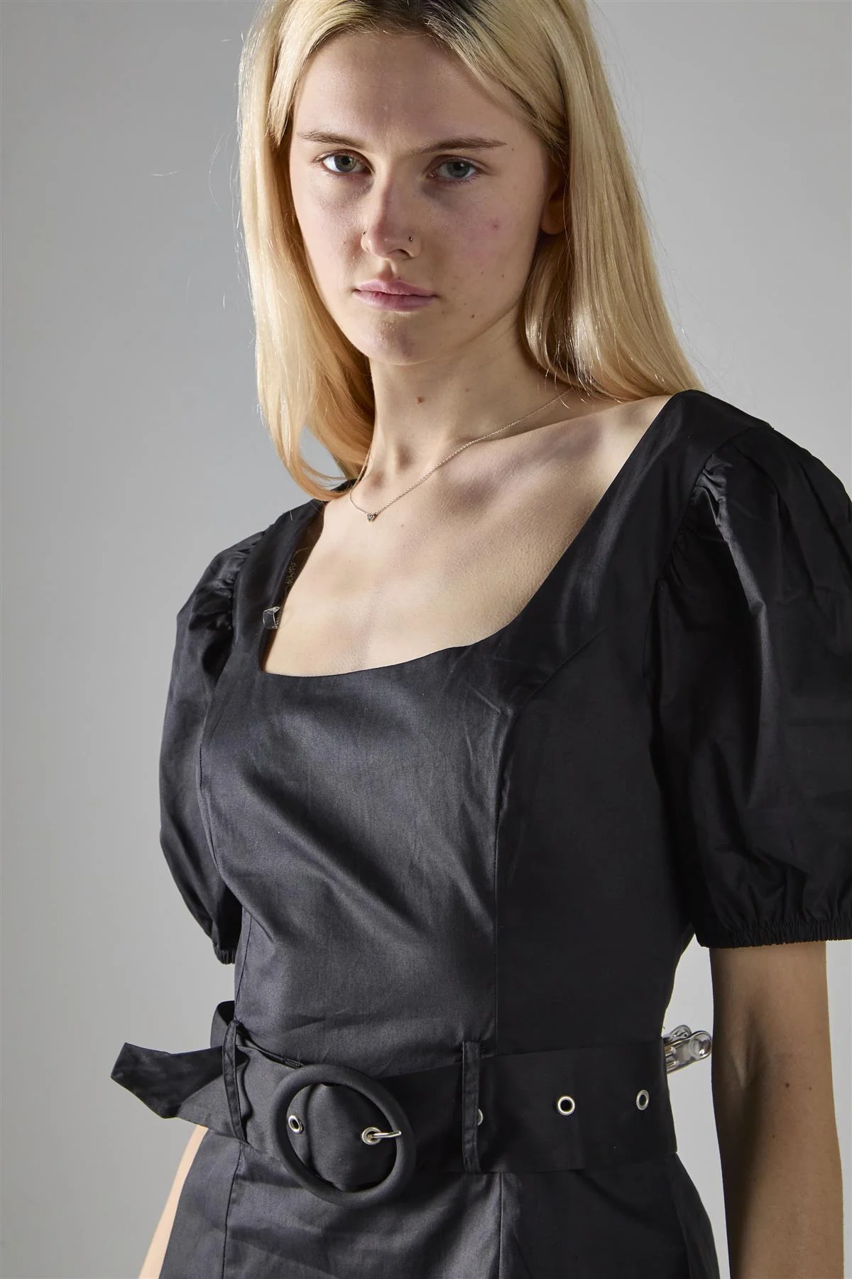 Black Belted Peplum Mini-Dress - Image 4