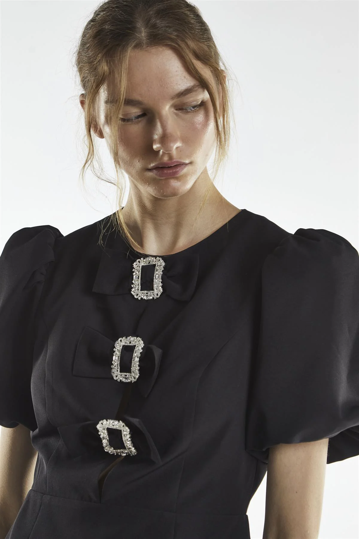 Black Buckle Bow Mini-Dress - Image 3