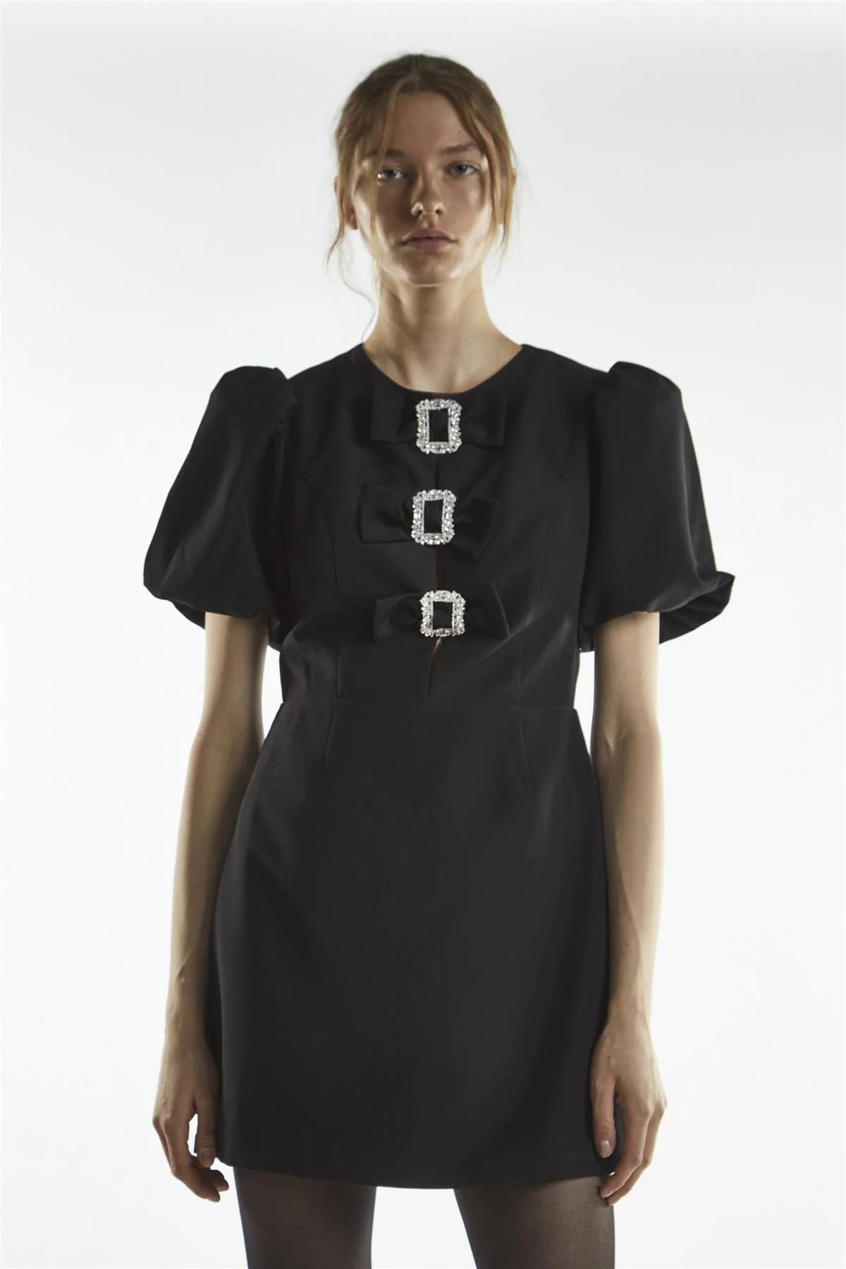 Black Buckle Bow Mini-Dress - Image 4
